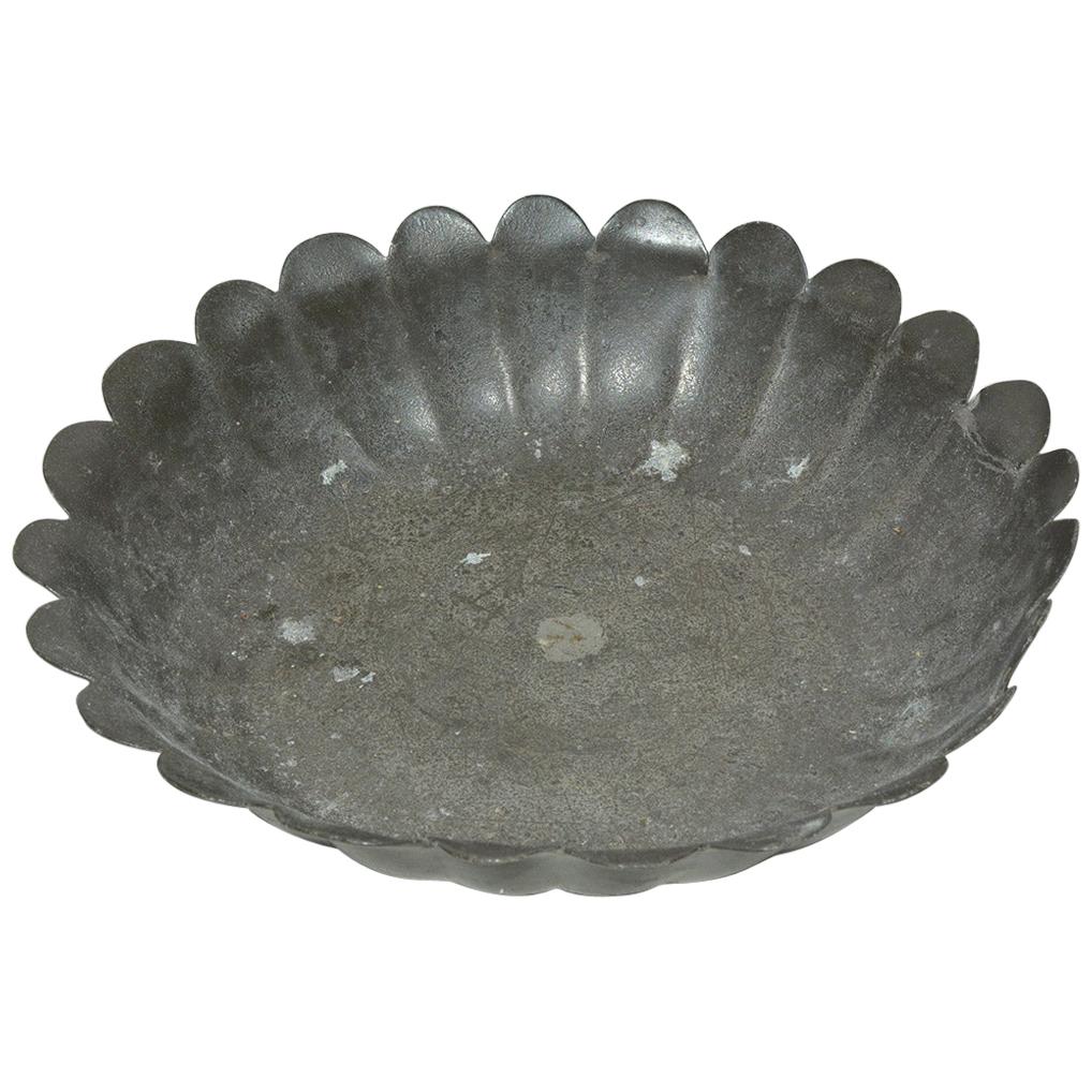 Antique Pewter Bowl with Scallop Edge For Sale