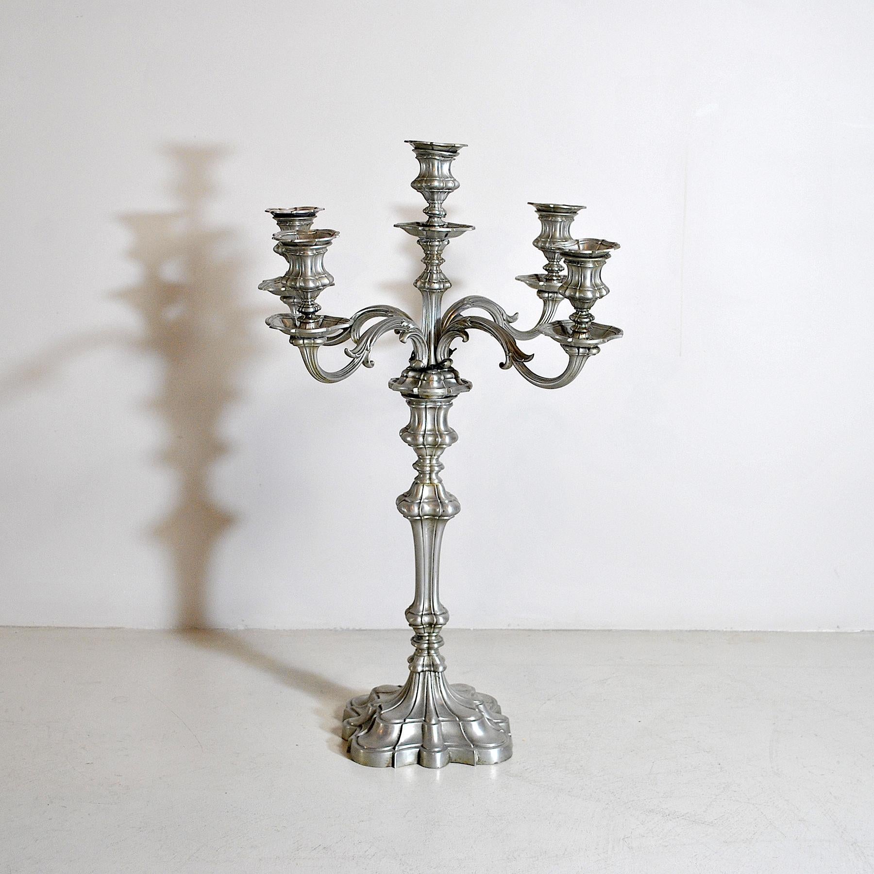 Italian Antique Pewter Candleholders For Sale
