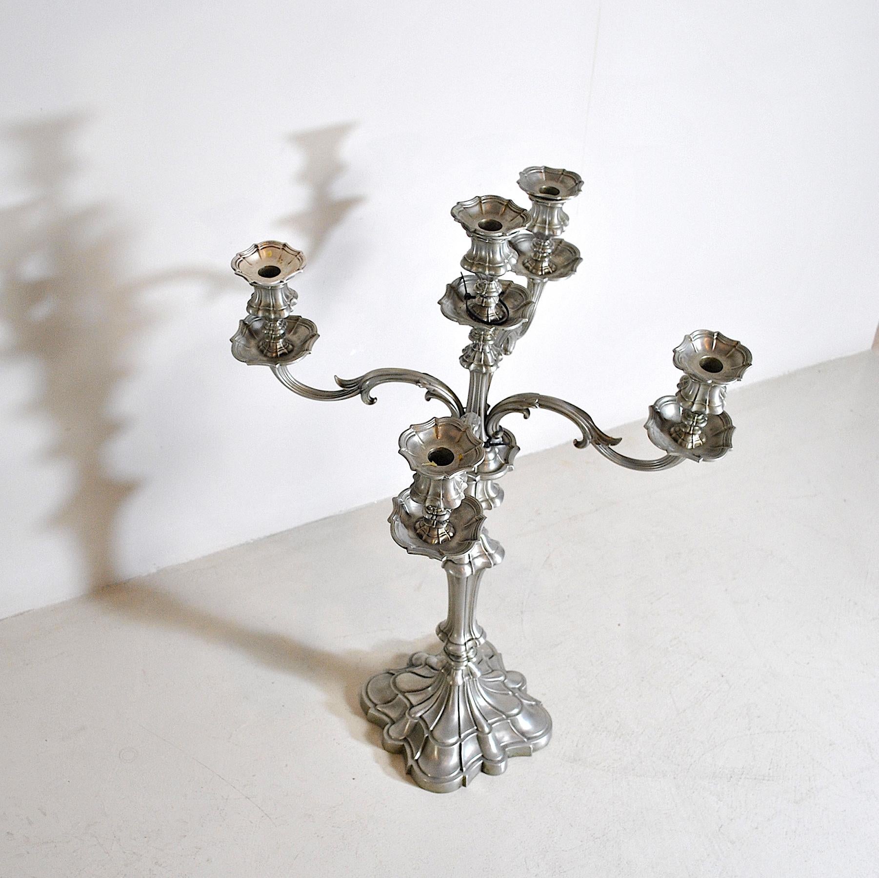 Antique Pewter Candleholders In Good Condition For Sale In bari, IT