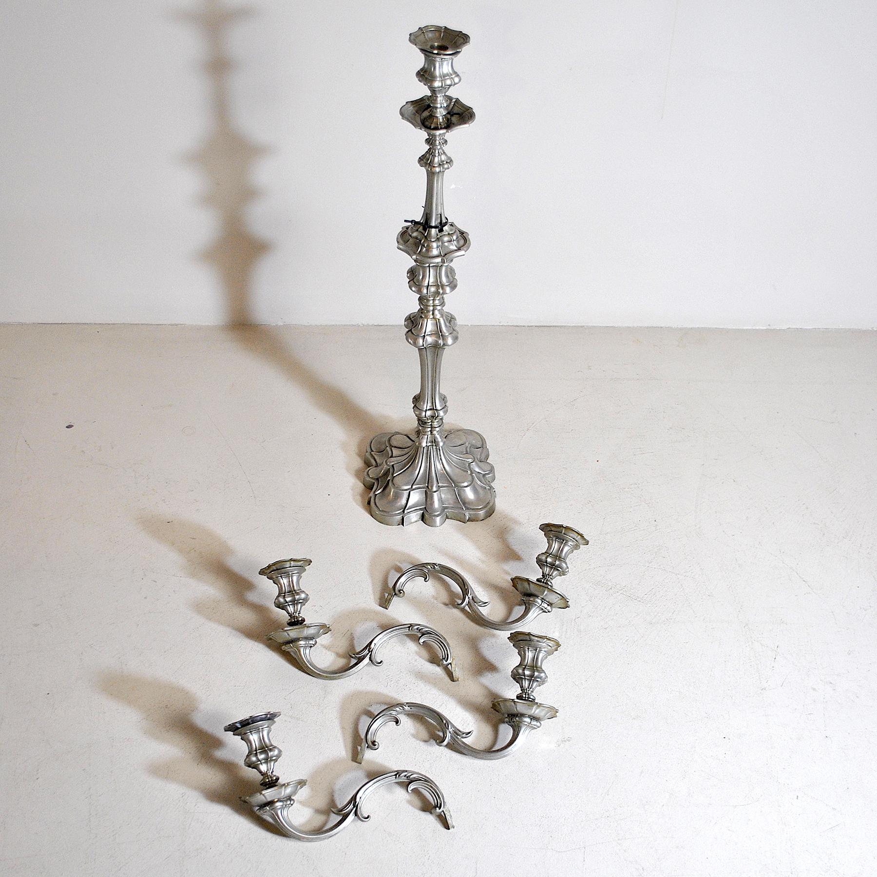 Antique Pewter Candleholders For Sale 2
