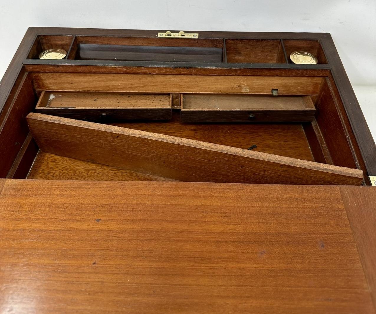Brass Antique Pewter Inlaid Burl Amboyne Coromandel Desk Wooden Writing Slope Box 19Ct For Sale