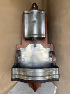 Antique Pewter Lavabo on Handmade Antique Oak Panel, c 18th Century