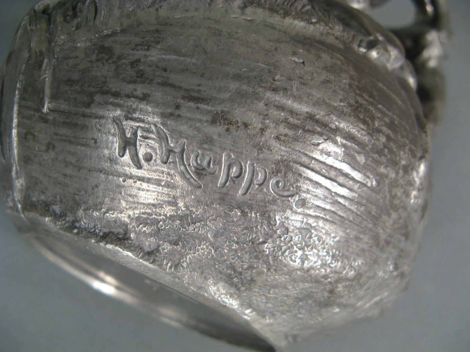 Antique Pewter Pitcher with Woman and Putti Motif Signed Henri Huppé - 1Y125 5