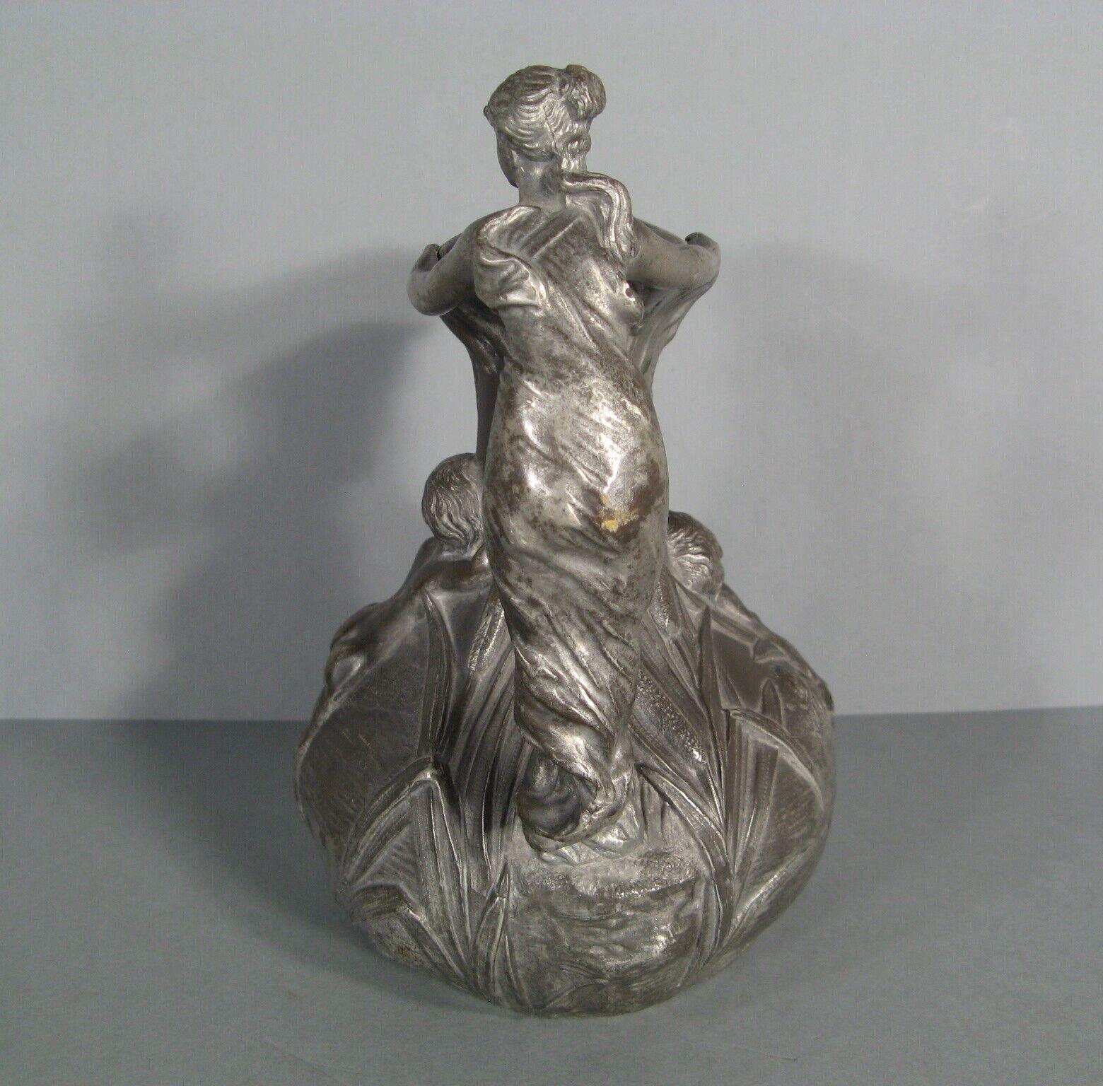 Empire Antique Pewter Pitcher with Woman and Putti Motif Signed Henri Huppé - 1Y125