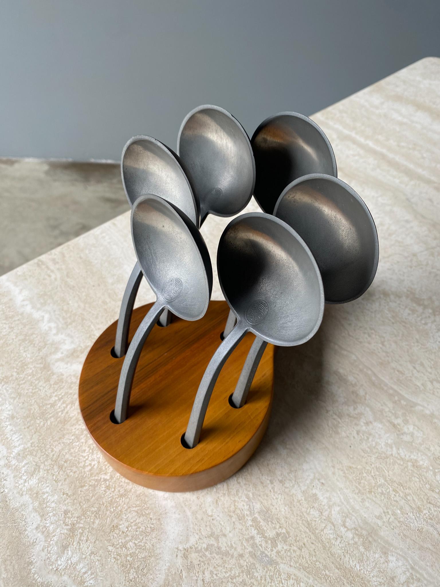 Antique Pewter Spoons On Custom Stand In Good Condition For Sale In Costa Mesa, CA