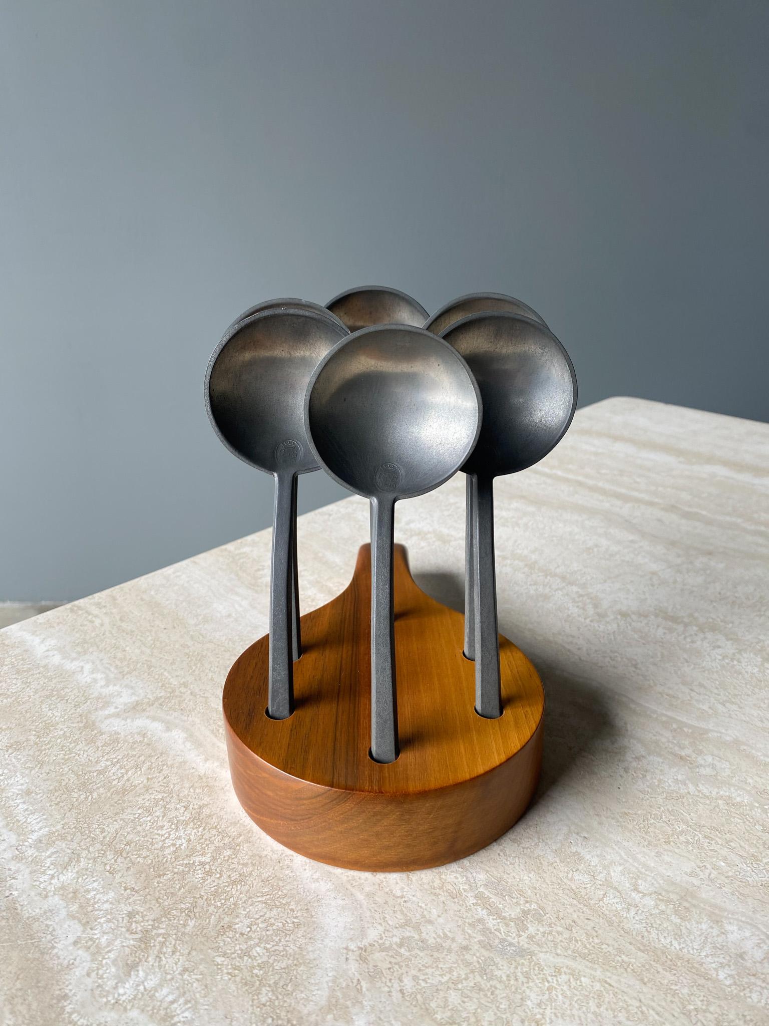 Antique Pewter Spoons On Custom Stand For Sale 3