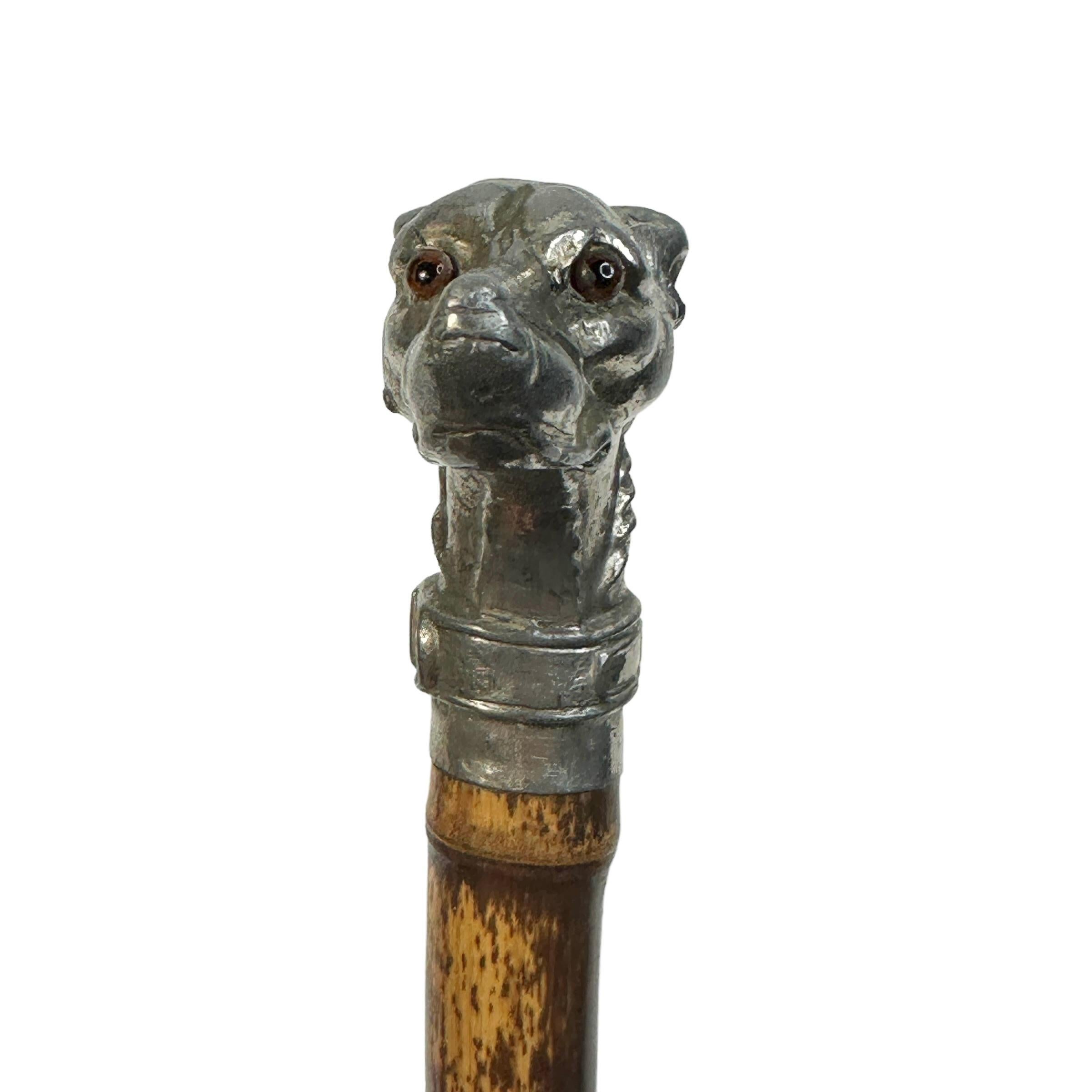Antique Pewter Whippet Greyhound Head Dog Walking Stick, 1890s, Austria Vienna For Sale 5