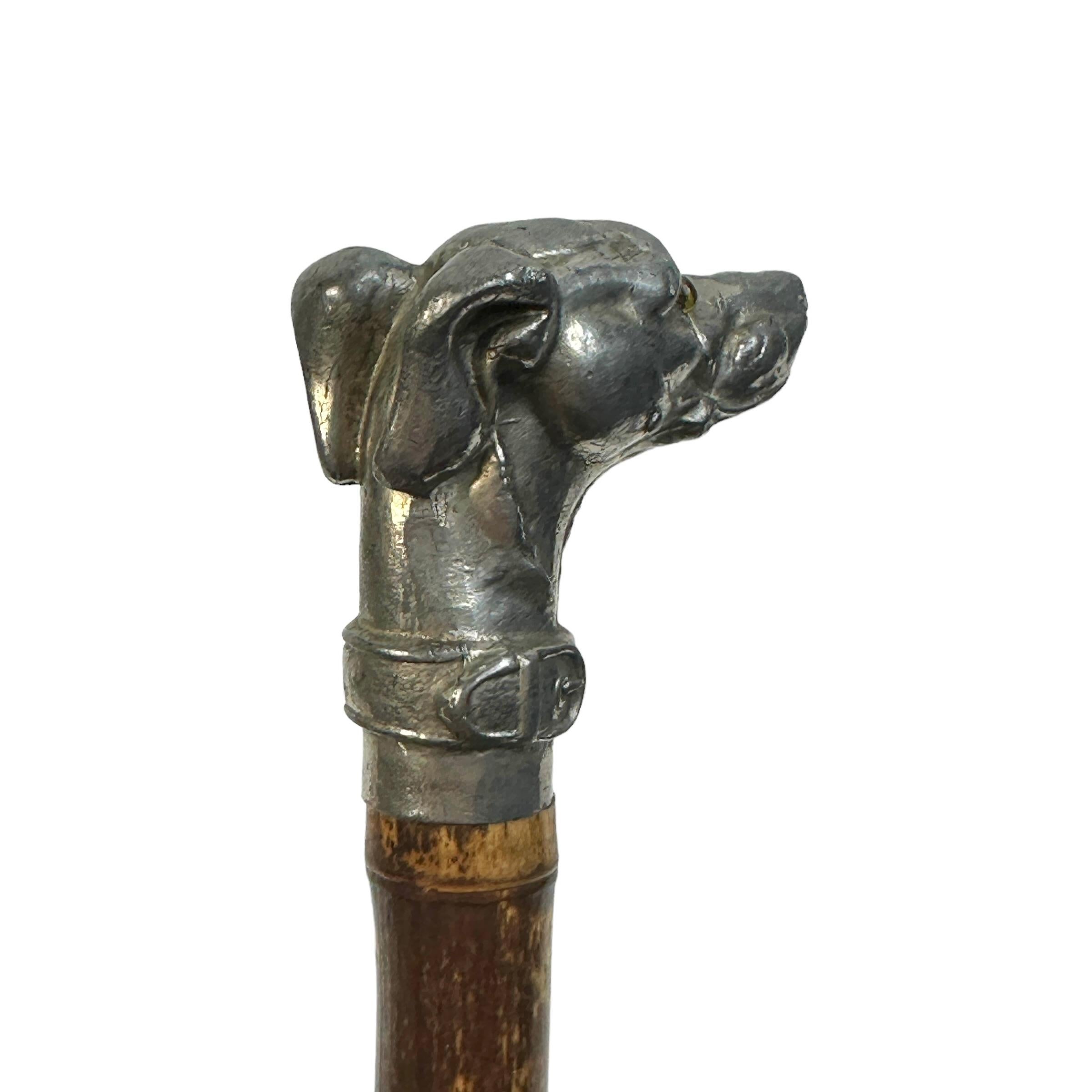 Antique Pewter Whippet Greyhound Head Dog Walking Stick, 1890s, Austria Vienna For Sale 9