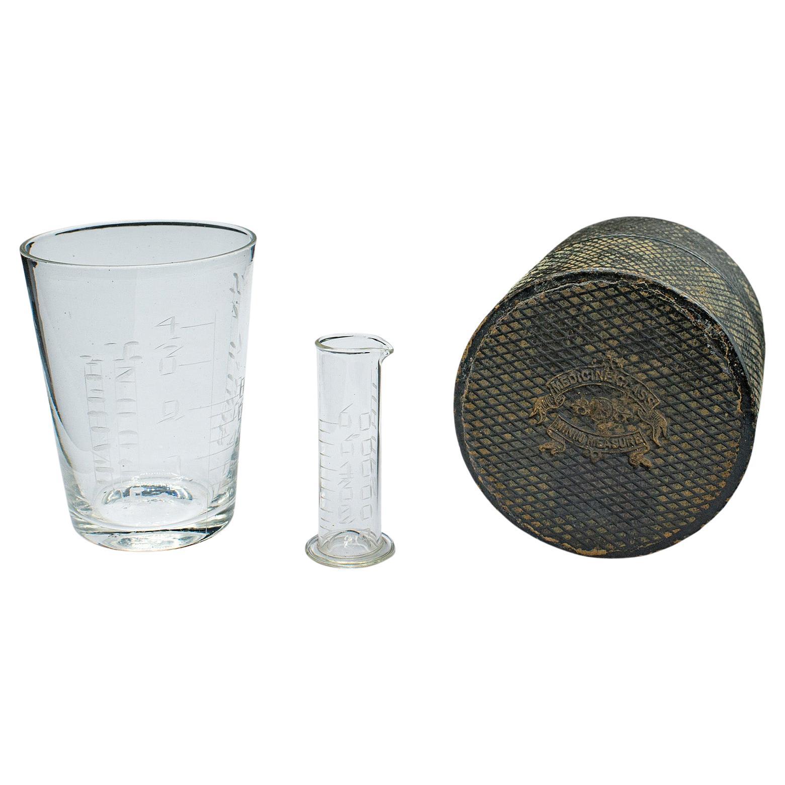 Antique Pharmacist's Medicine Cup, English, Glass, Apothecary Measure, Victorian For Sale