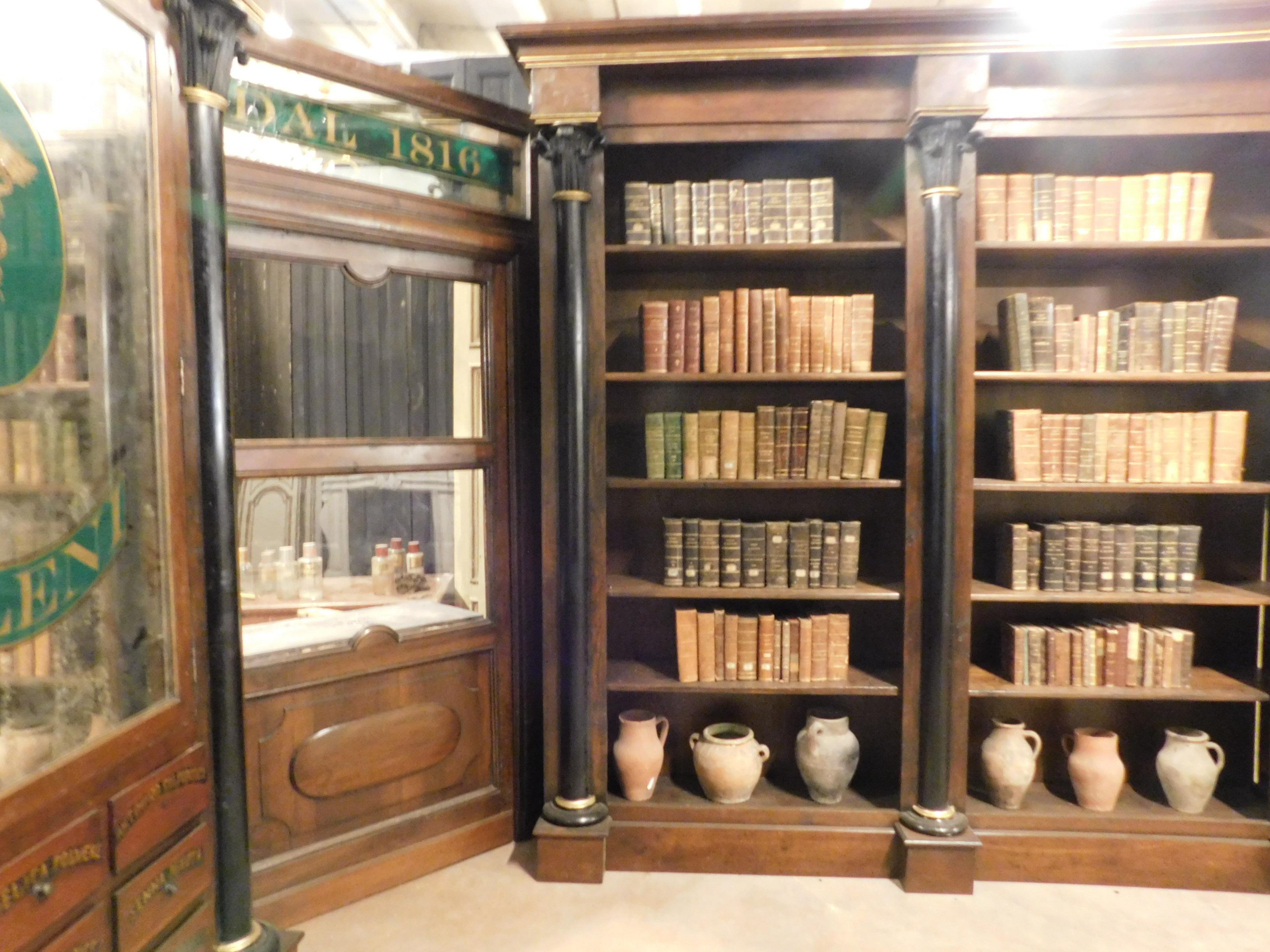 Armoire de pharmacie ancienne, bibliothèques en noyer et portes en verre avec enseigne, 800 Italie en vente 3