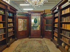 Antique Pharmacy Cabinet, Walnut Bookcases and Glass Doors with Sign, '800 Italy