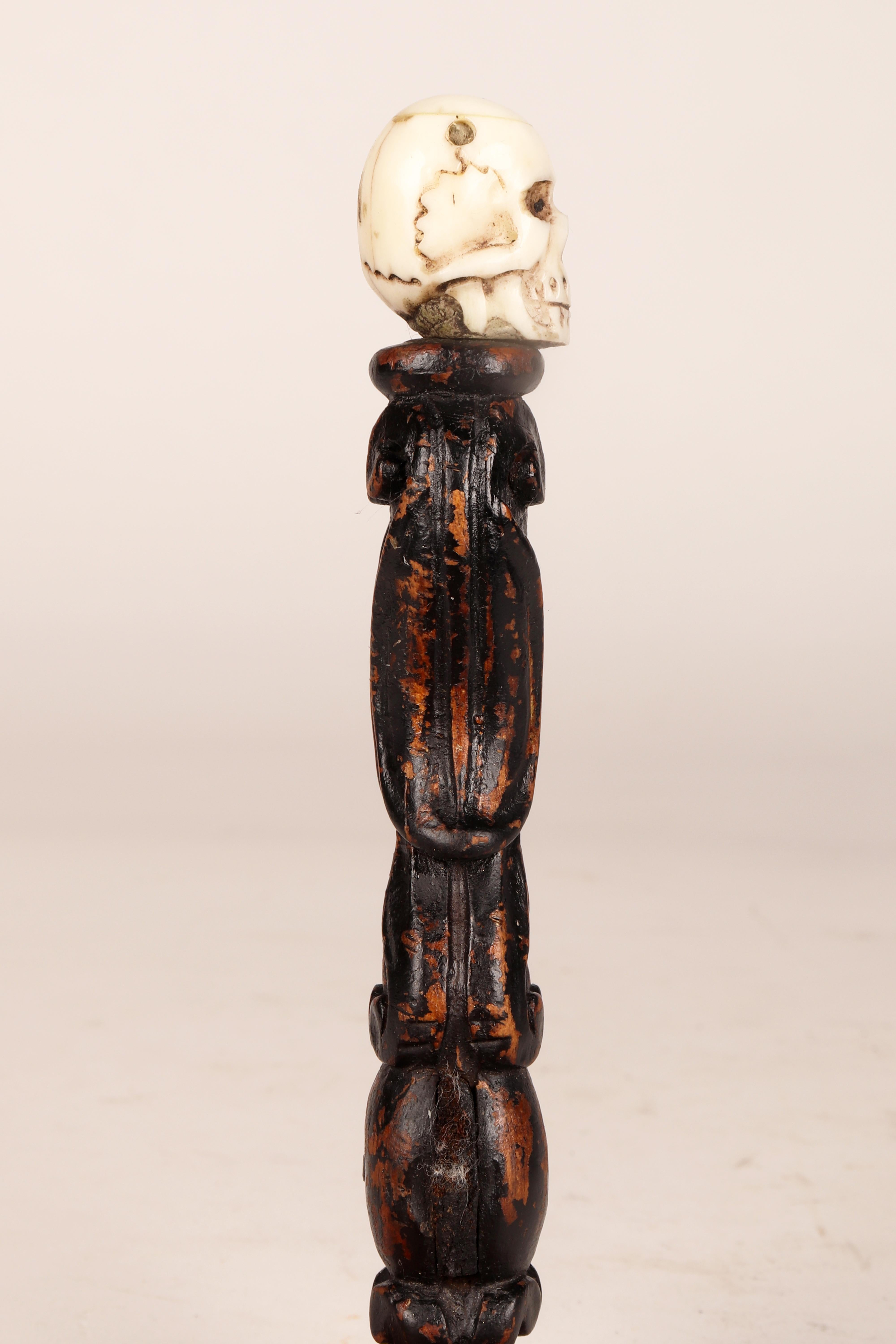 Bronze Antique pharmacy corkscrew, with stag horn skull-shaped knob, Italy 1880s.