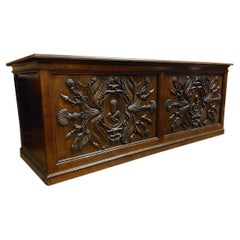 Antique Pharmacy Counter, Walnut Carved with Faces and Aesculapius, '800 Italy