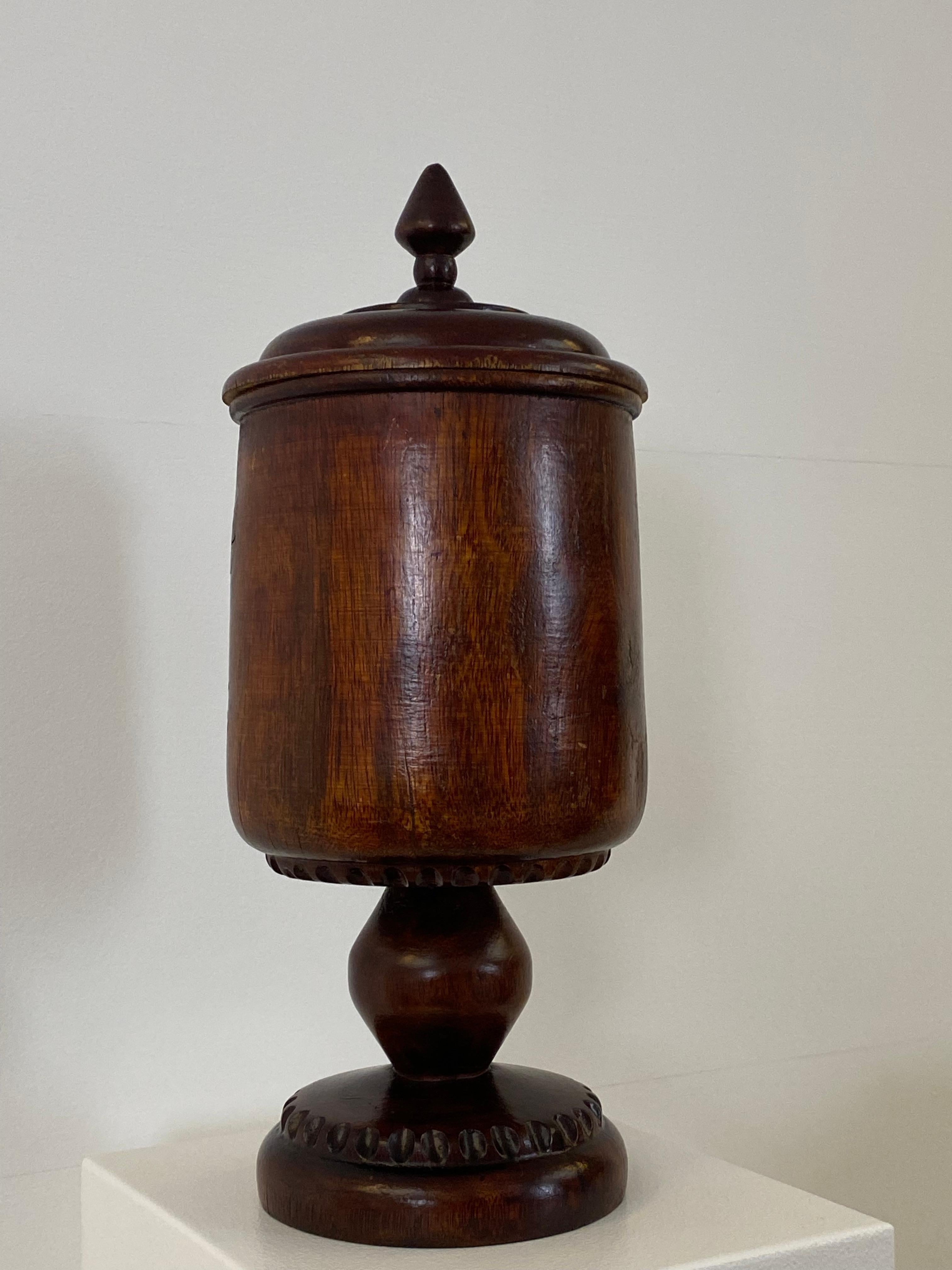 Italian Antique Pharmacy Wooden Pot with Cover For Sale