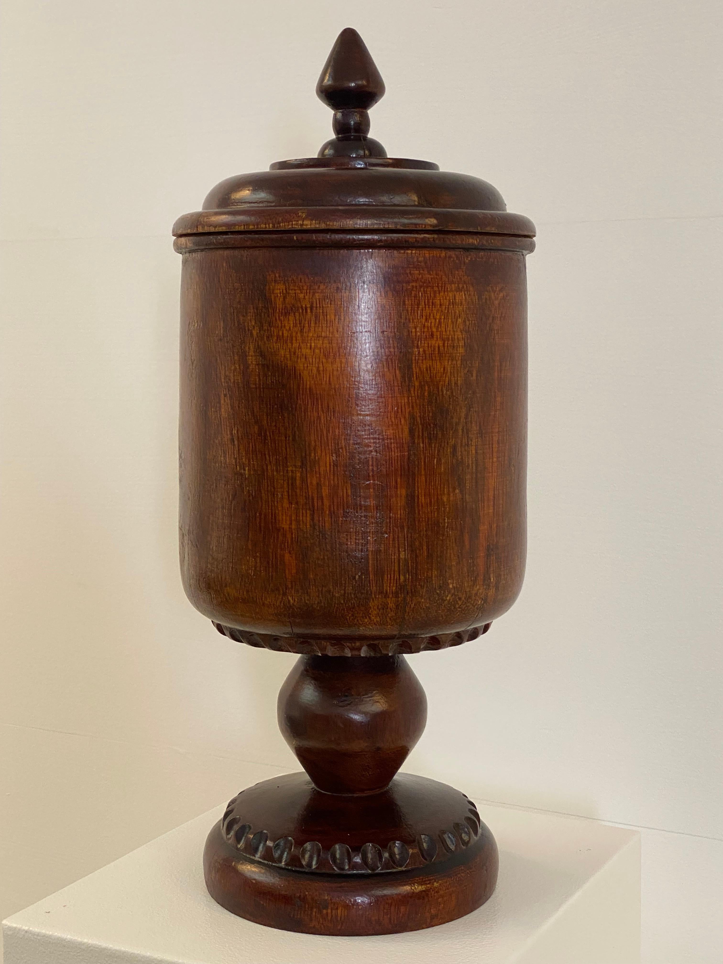 Late 19th Century Antique Pharmacy Wooden Pot with Cover For Sale