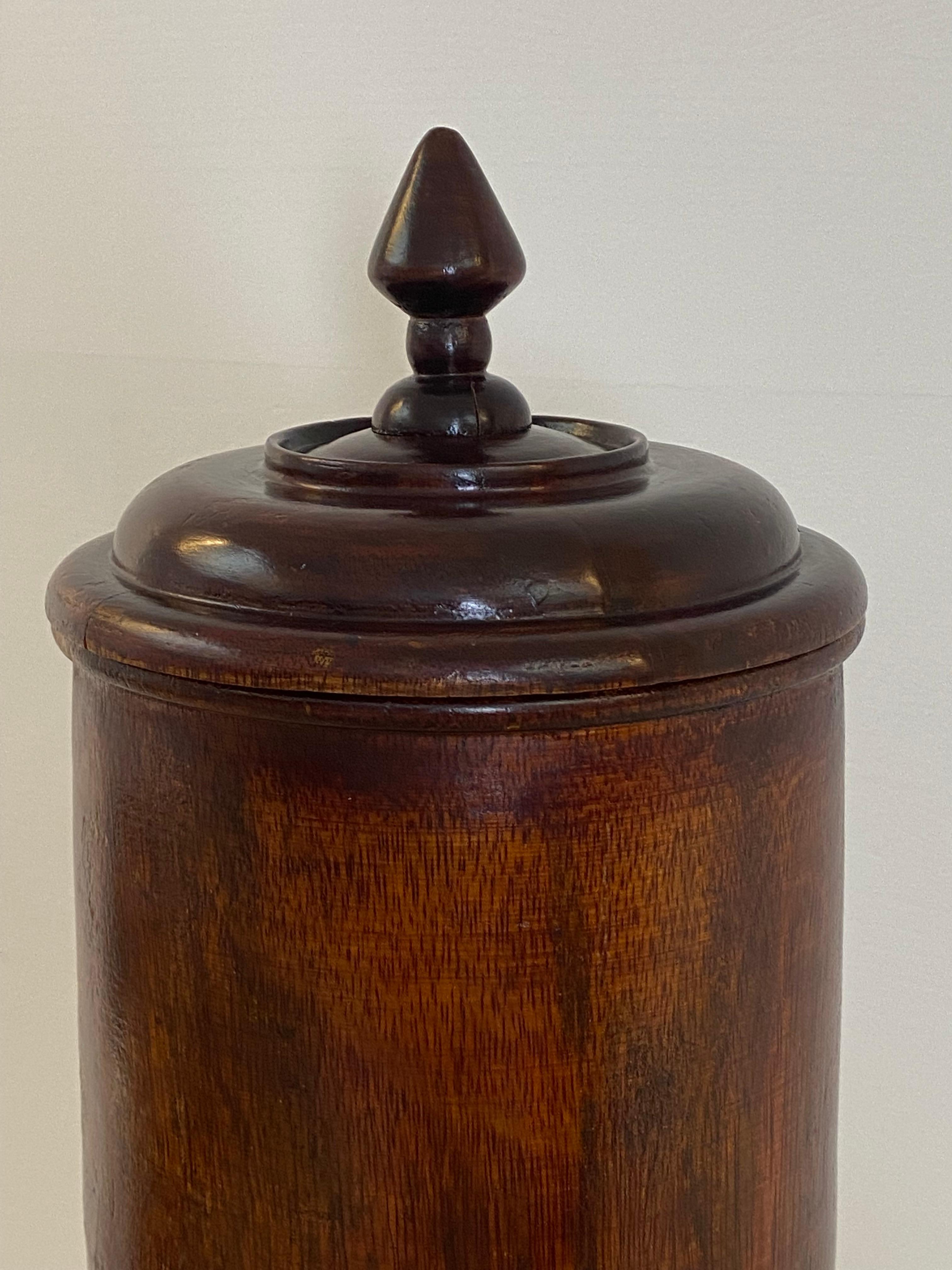 Fruitwood Antique Pharmacy Wooden Pot with Cover For Sale