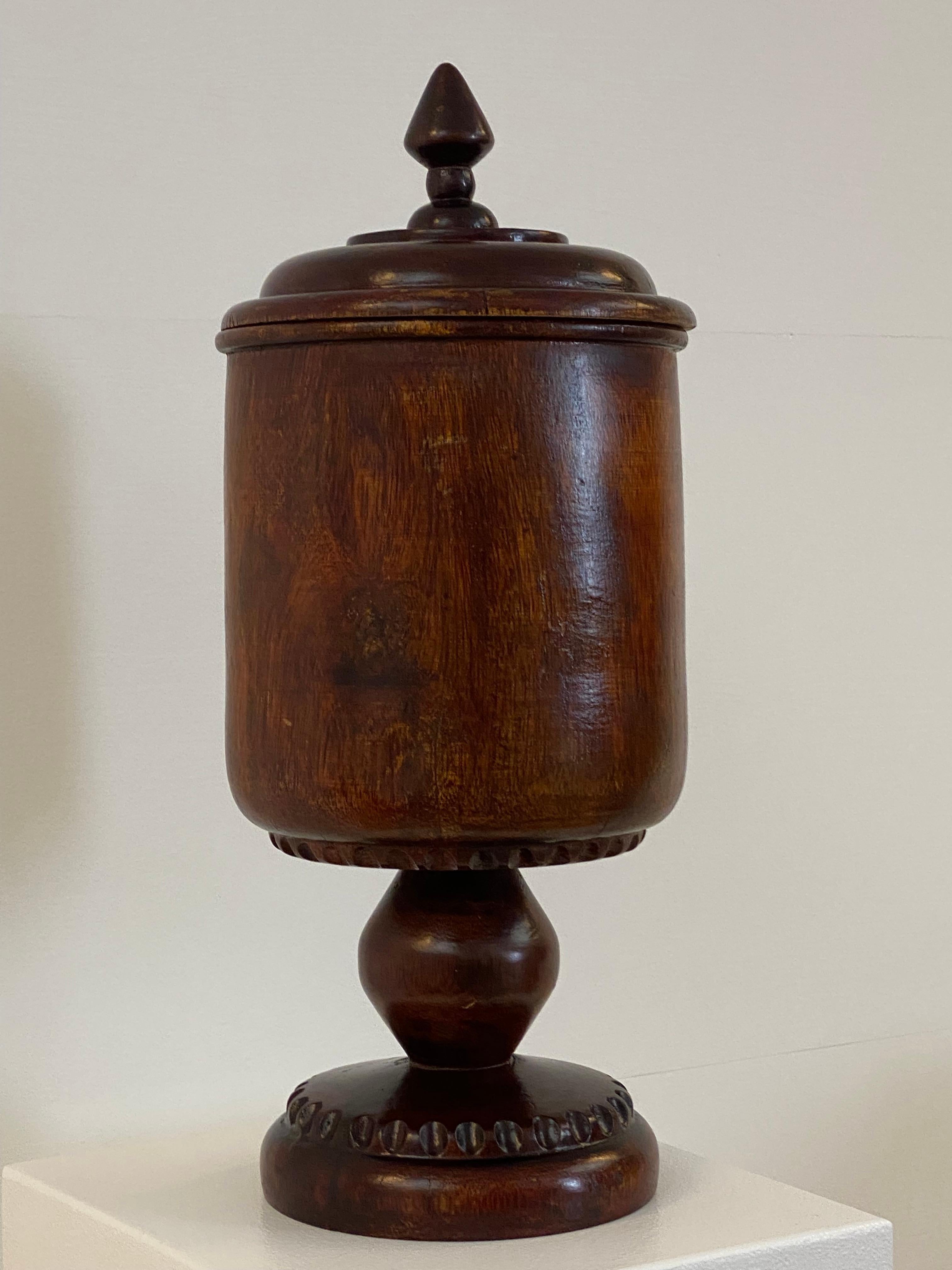 Antique Pharmacy Wooden Pot with Cover For Sale 2