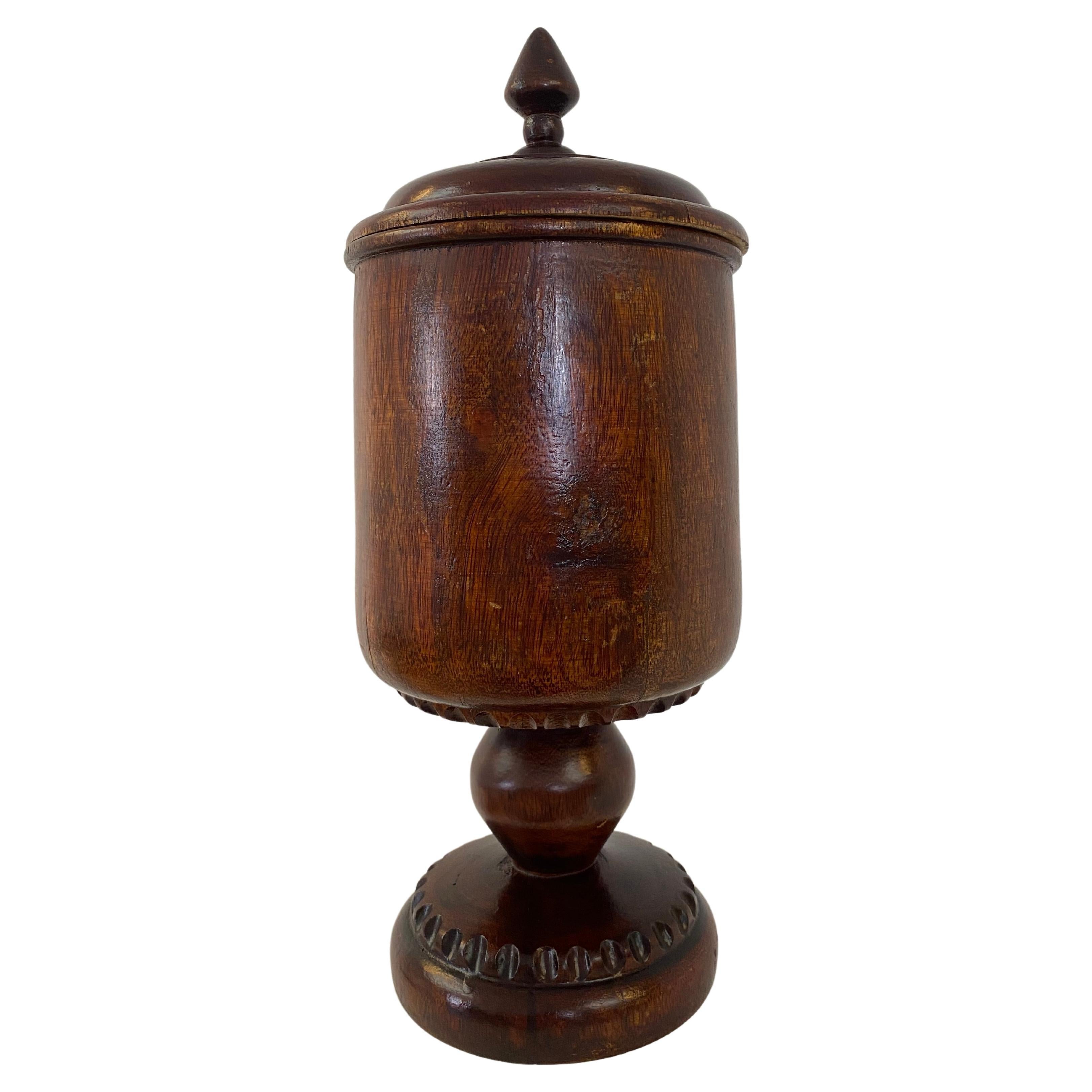 Antique Pharmacy Wooden Pot with Cover For Sale