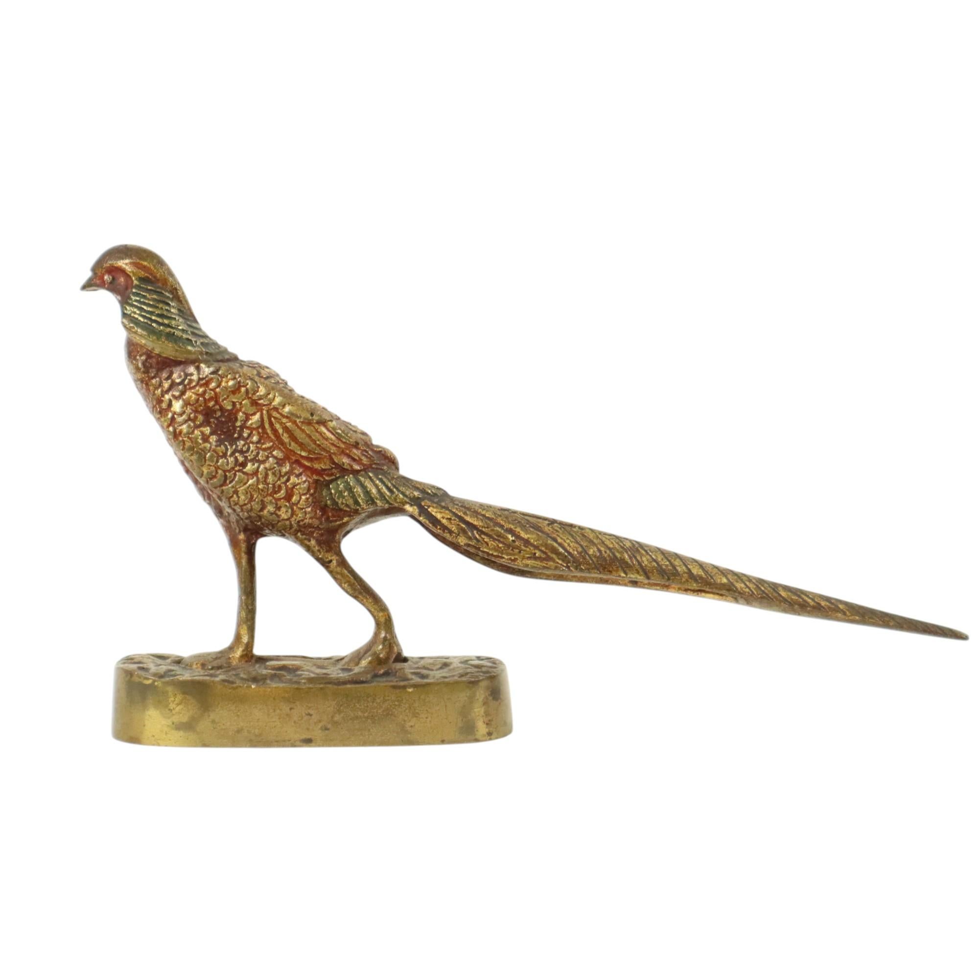 Sculpture ancienne de faisan en bronze doré 19ème siècle Bon état - En vente à Poperinge, BE