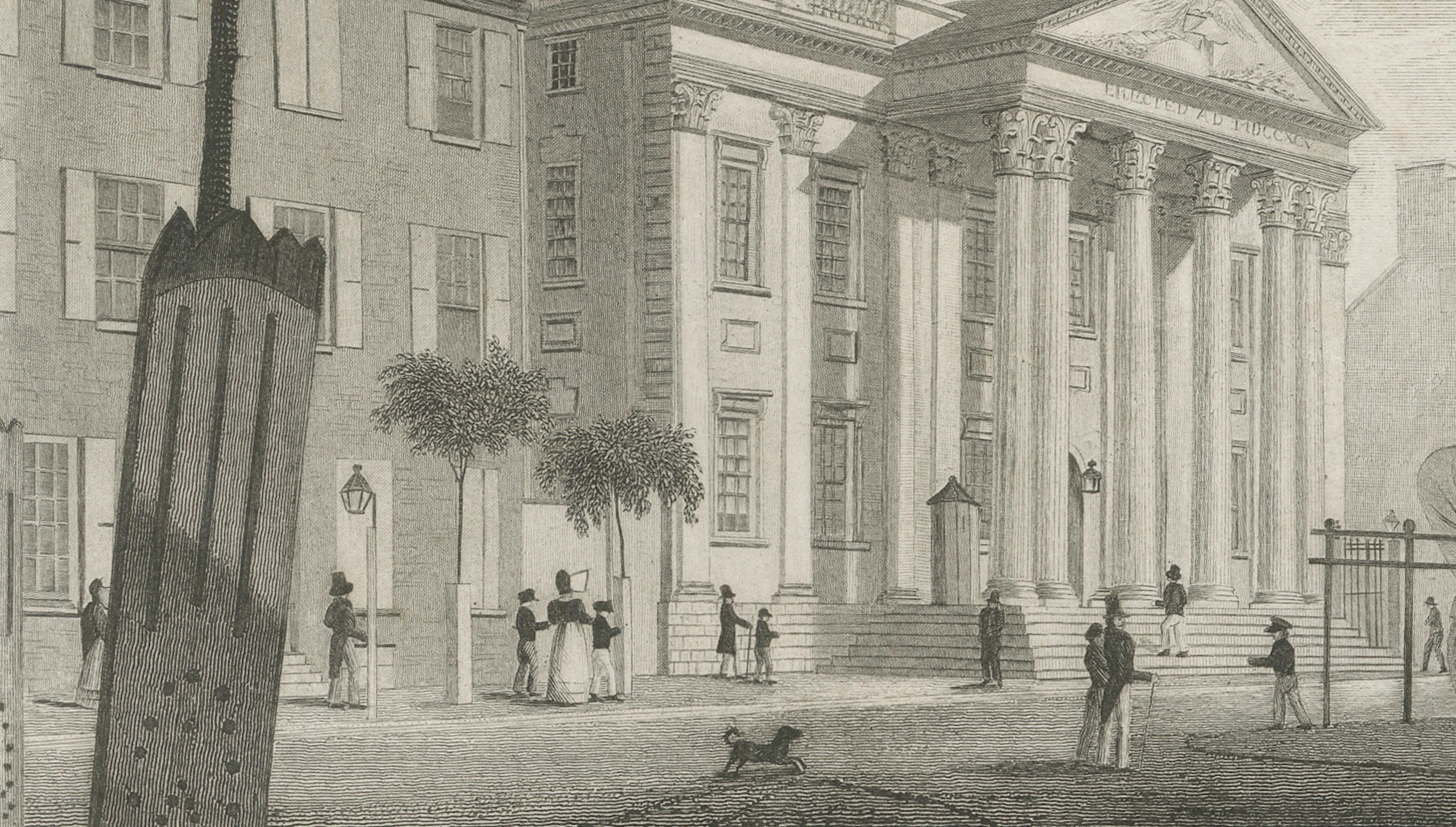 Antique Philadelphia View, Girard’s Bank, Neoclassical Architecture, 1855