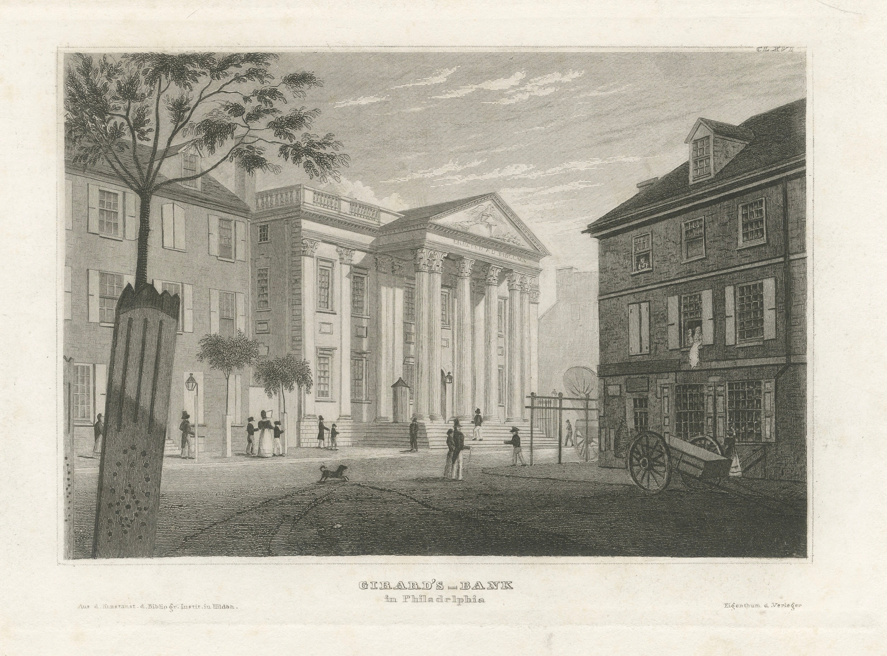 Antique Philadelphia View, Girard’s Bank, Neoclassical Architecture, 1855