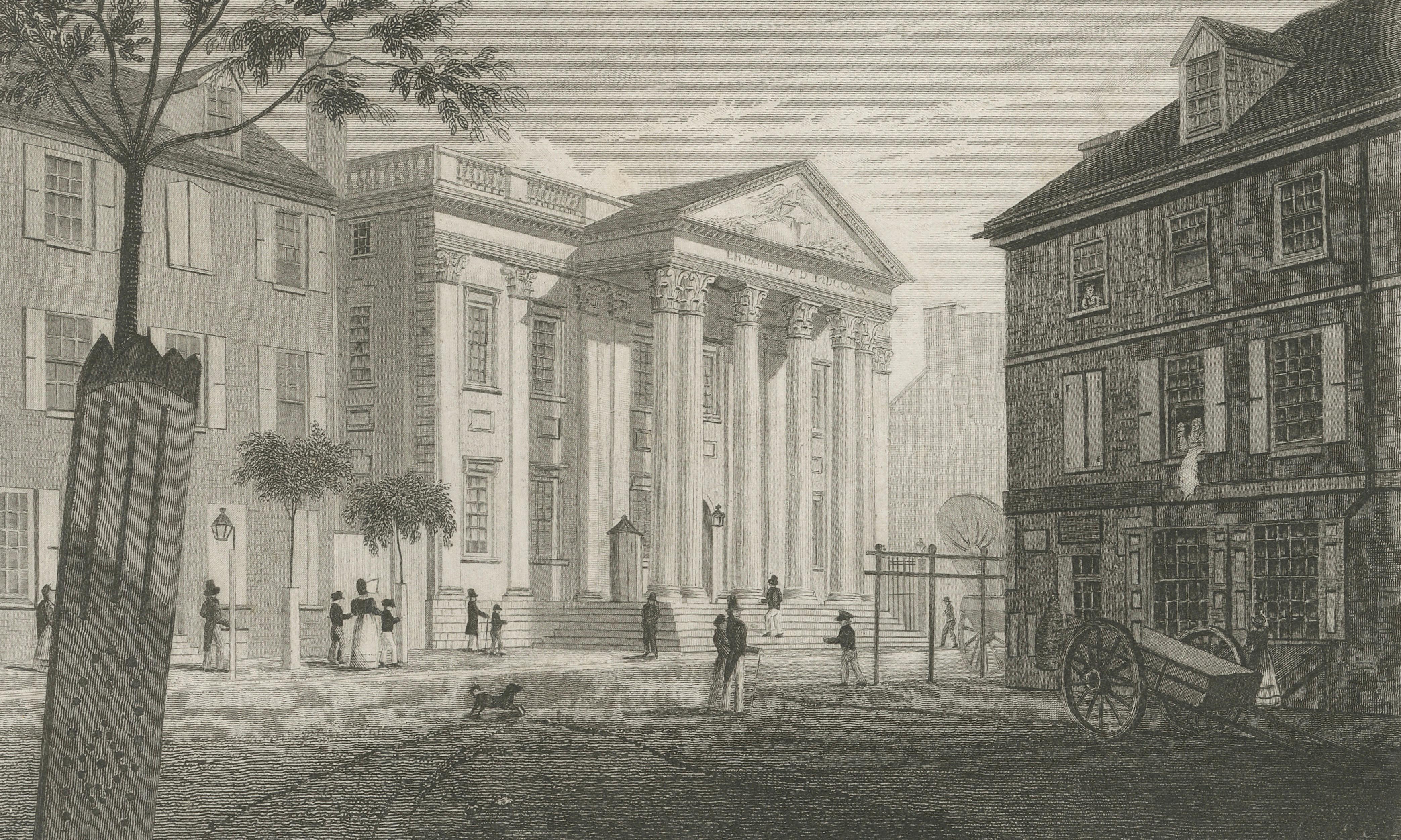 Antique Philadelphia View, Girard’s Bank, Neoclassical Architecture, 1855