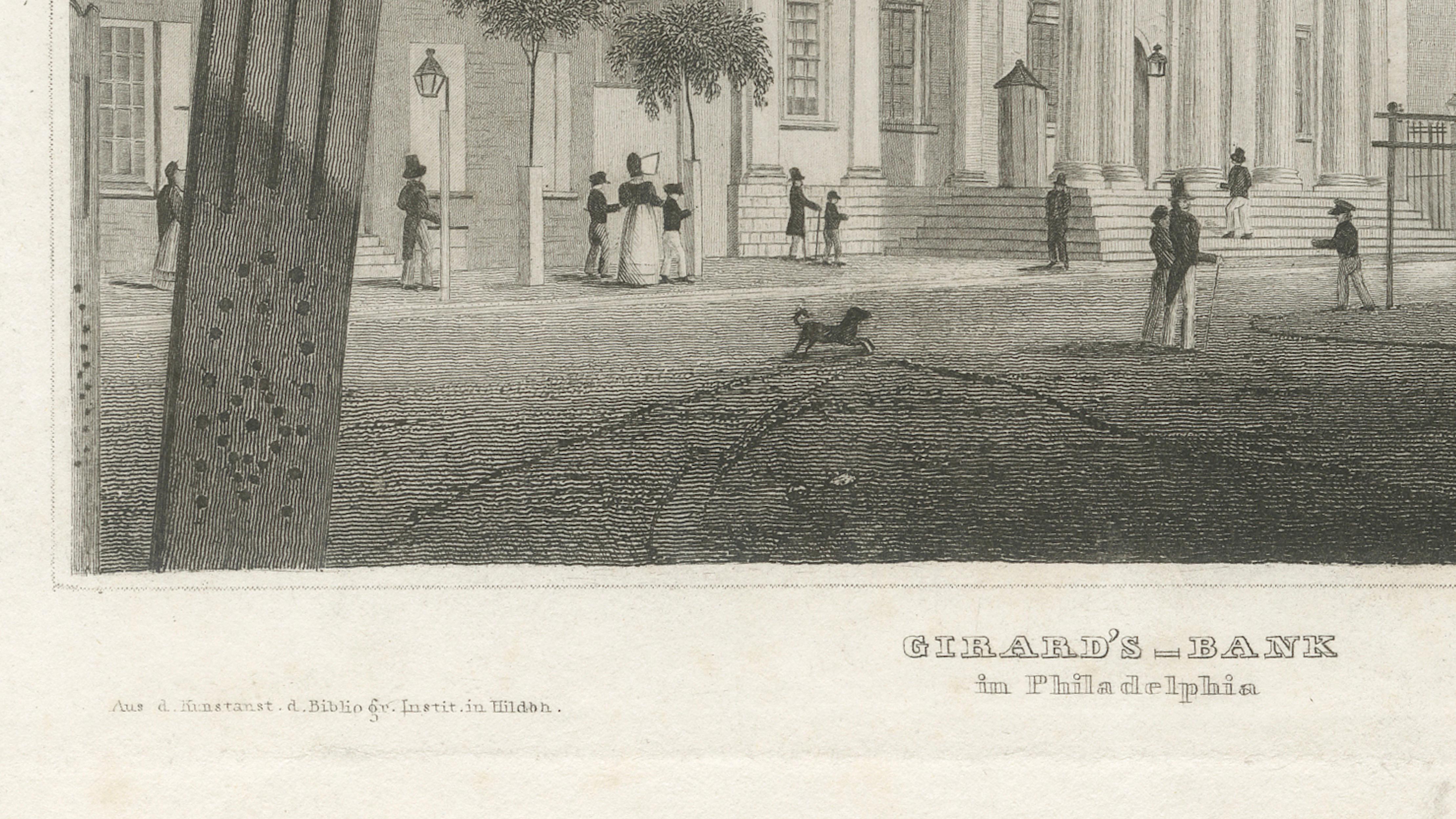 Antique Philadelphia View, Girard’s Bank, Neoclassical Architecture, 1855