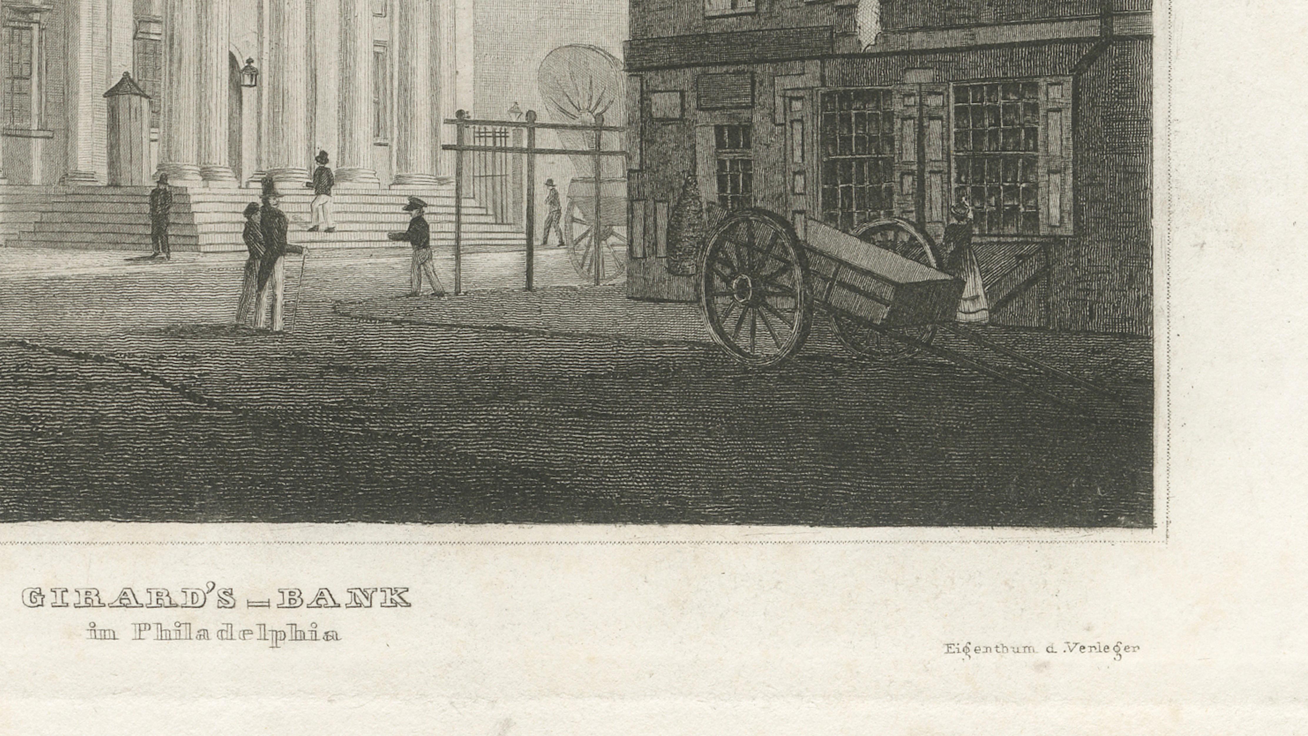 Antique Philadelphia View, Girard’s Bank, Neoclassical Architecture, 1855