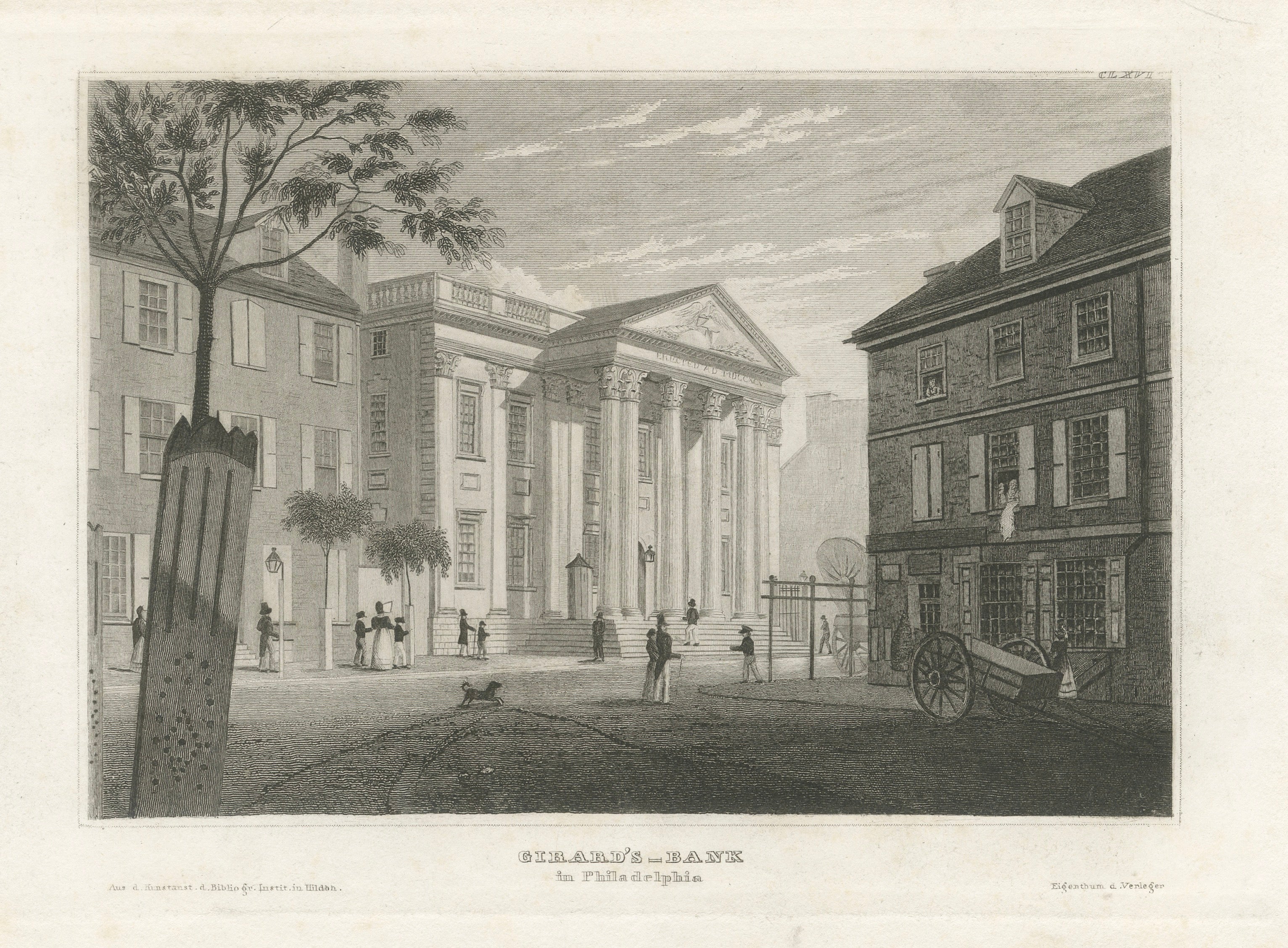 Antique Philadelphia View, Girard’s Bank, Neoclassical Architecture, 1855