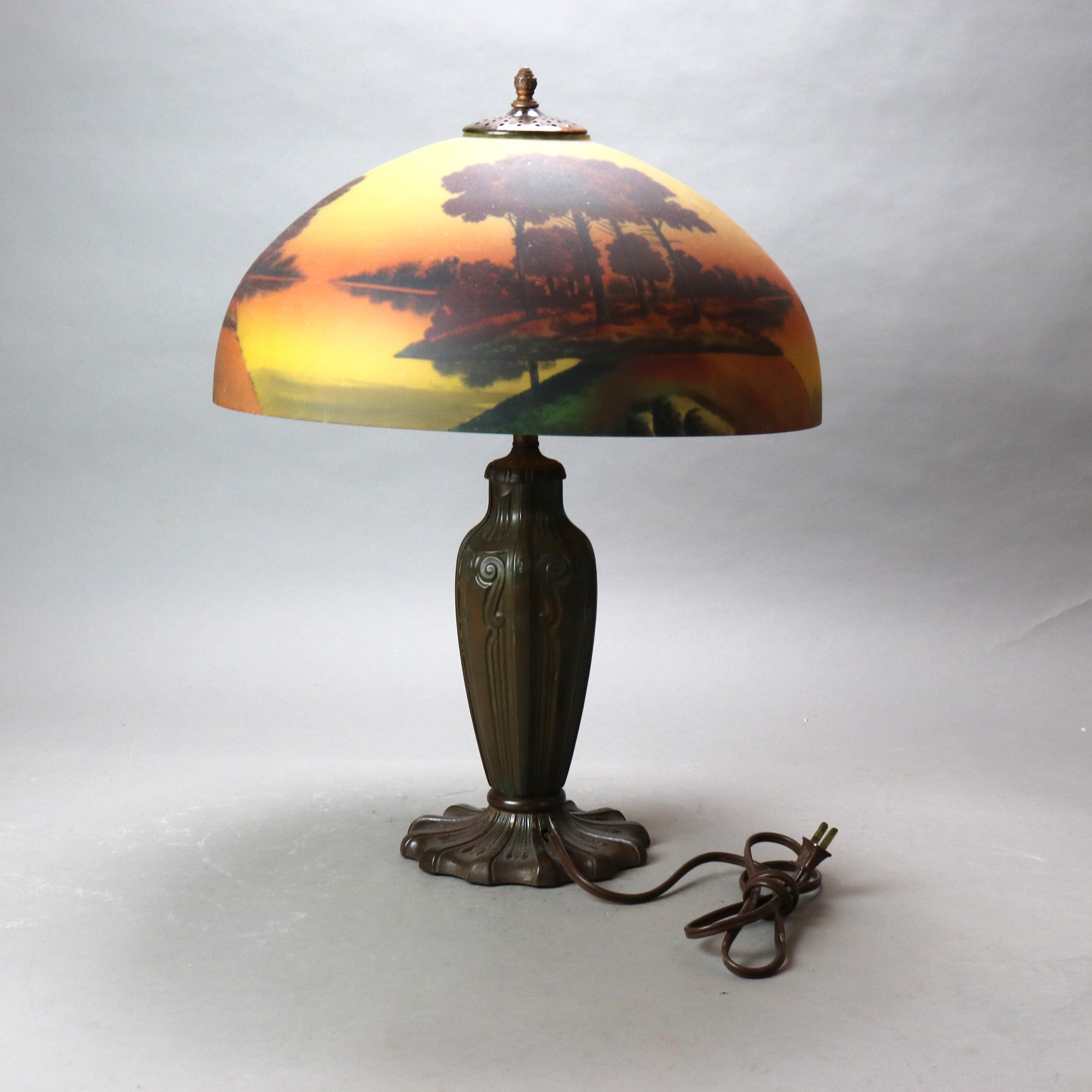 Antique Phoenix Reverse Painted Table Lamp with Landscape Scene C1920

Measures - 23 1/2