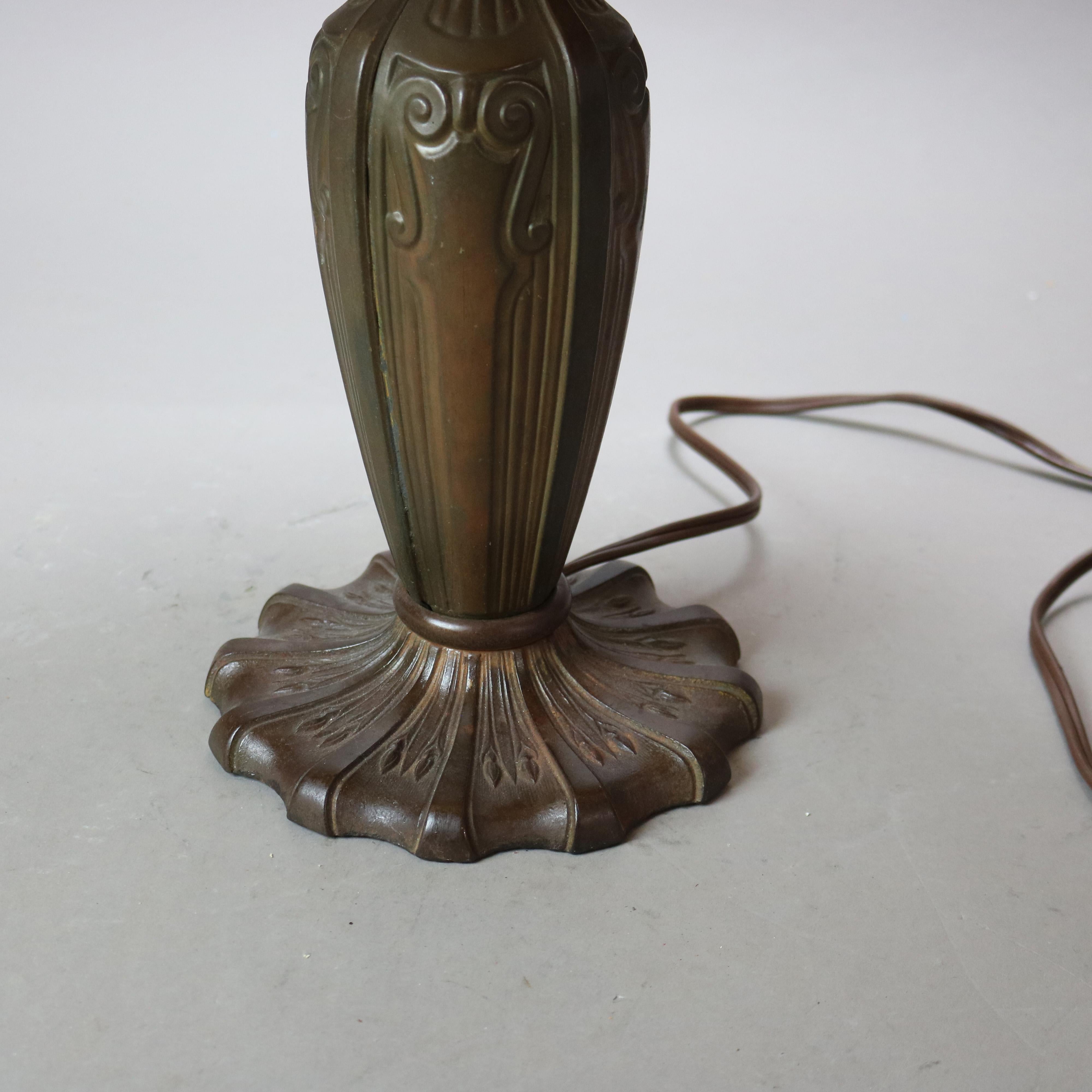 Arts and Crafts Antique Phoenix Reverse Painted Table Lamp with Landscape Scene C1920