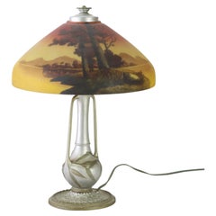 Antique Phoenix Reverse Painted Table Lamp With Landscape Scene c1920 Antique Phoenix Reverse Painted Table Lamp With Landscape Scene c1920