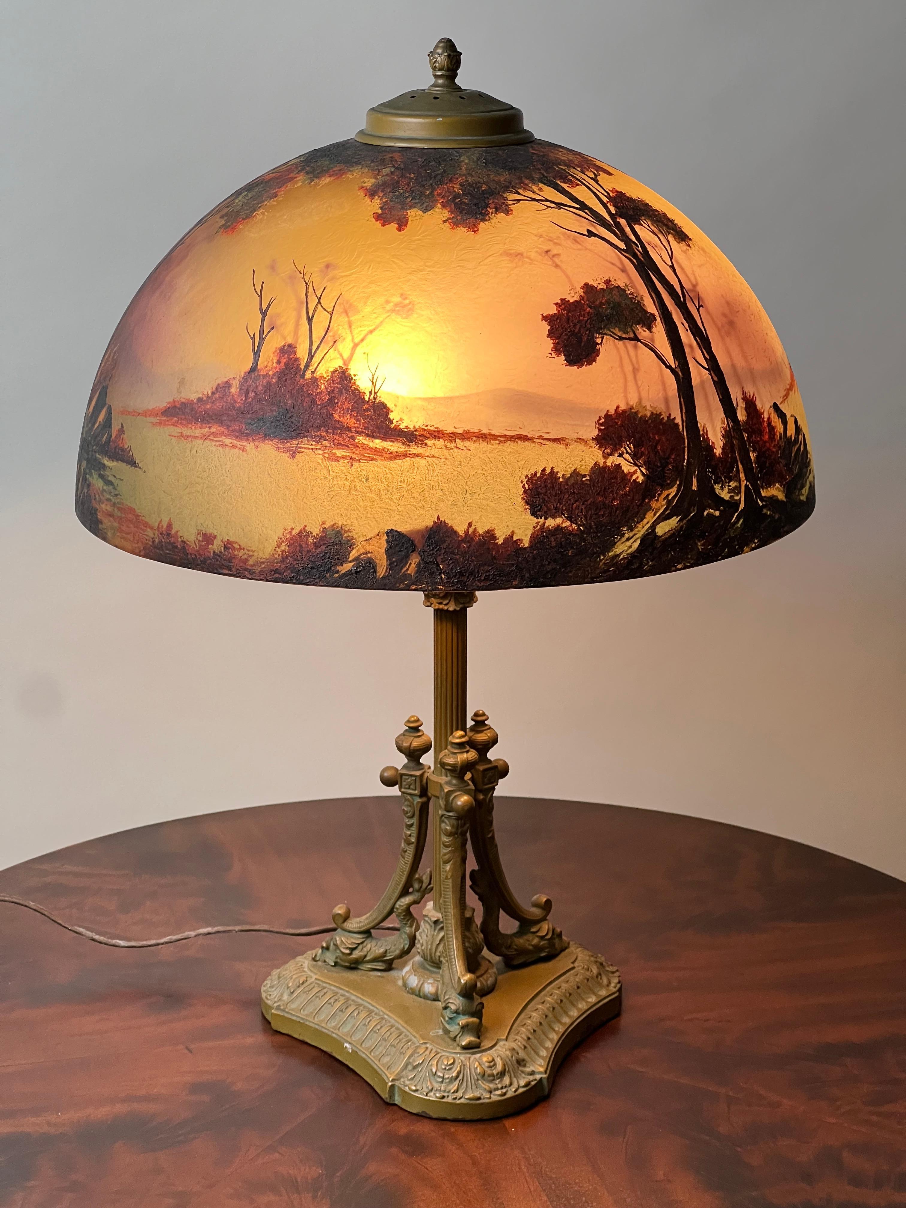 Antique Phoenix School Arts and Crafts Reverse Painted Lamp c. 1920 For Sale 4