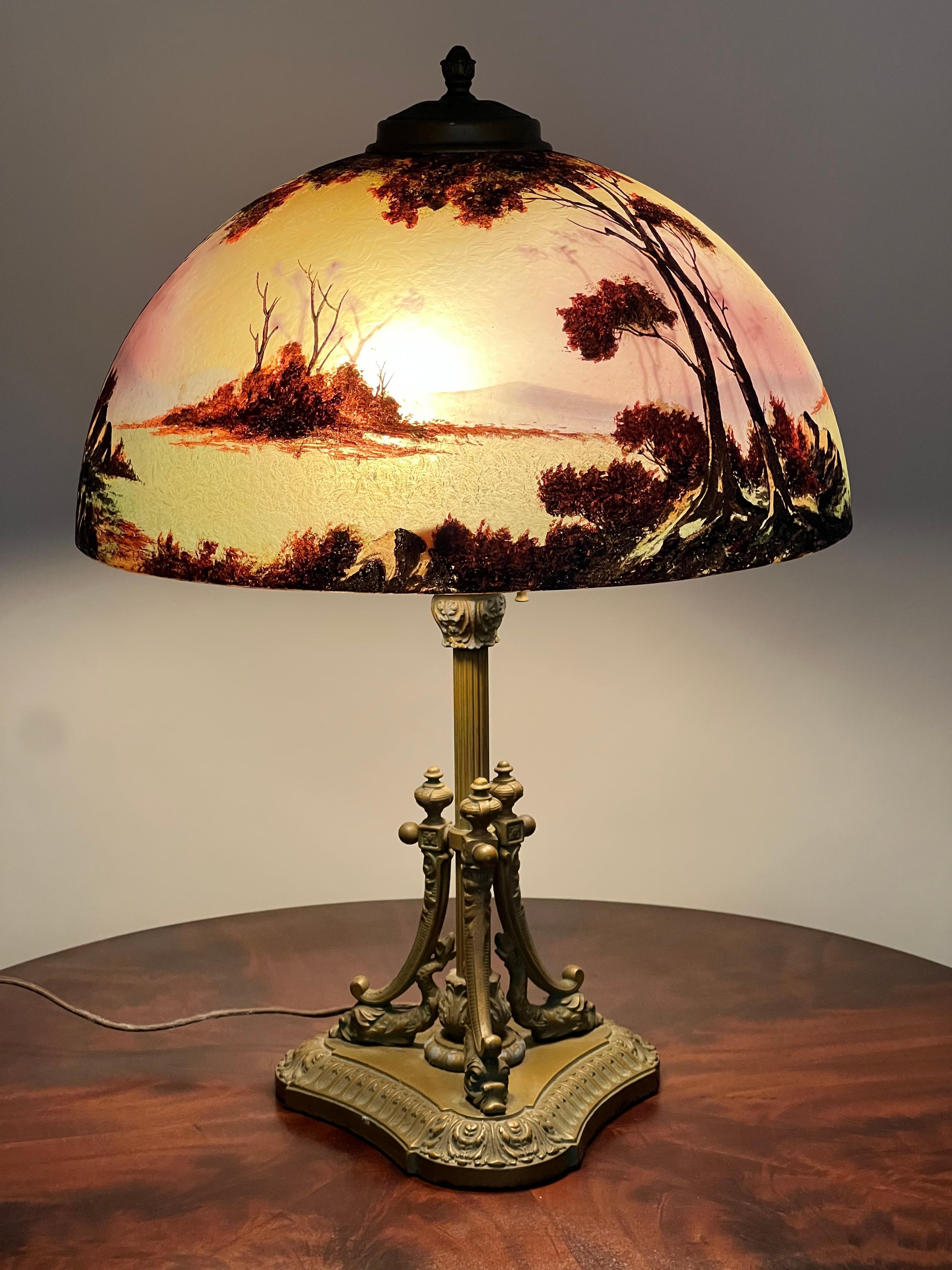 Antique Phoenix School Arts and Crafts Reverse Painted Lamp c. 1920 For Sale 5