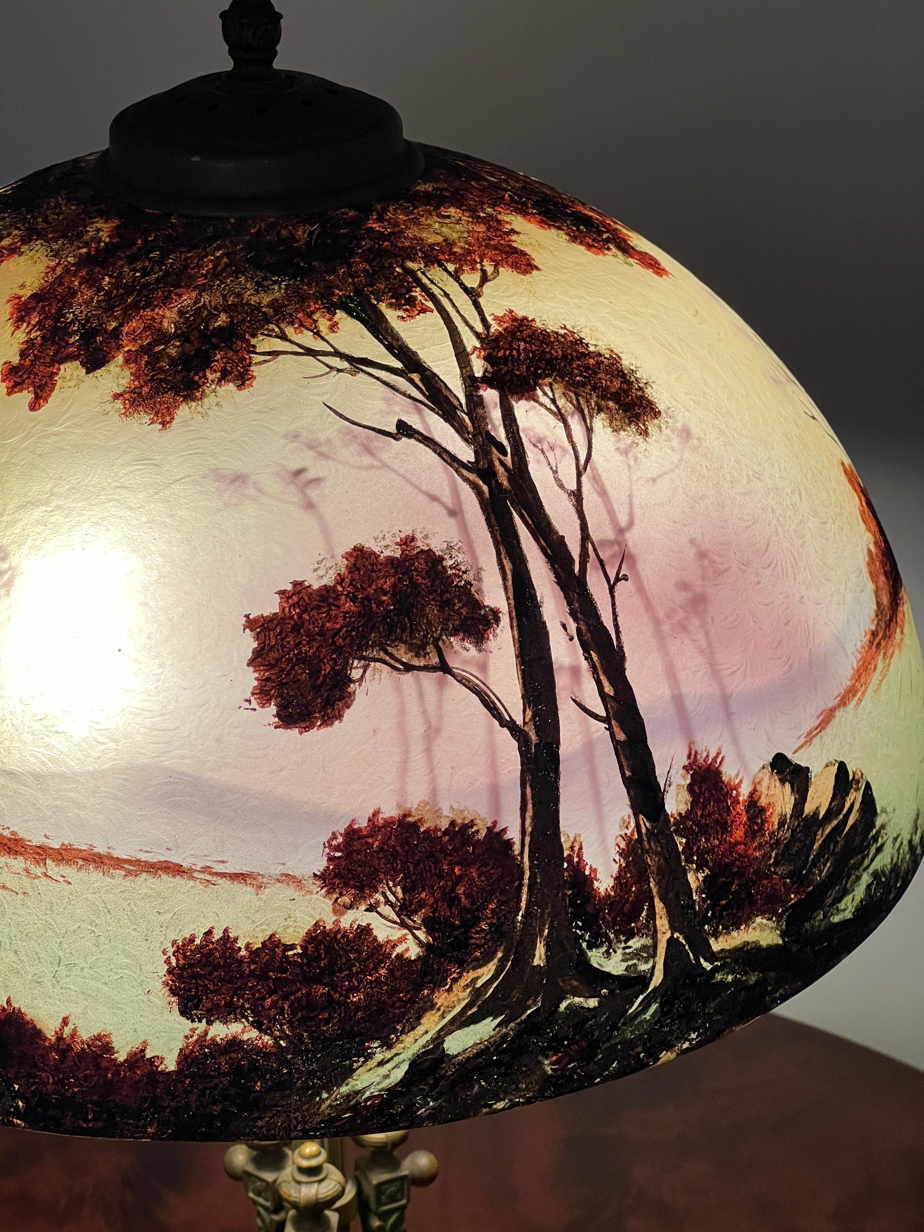 Antique Phoenix School Arts and Crafts Reverse Painted Lamp c. 1920 For Sale 6
