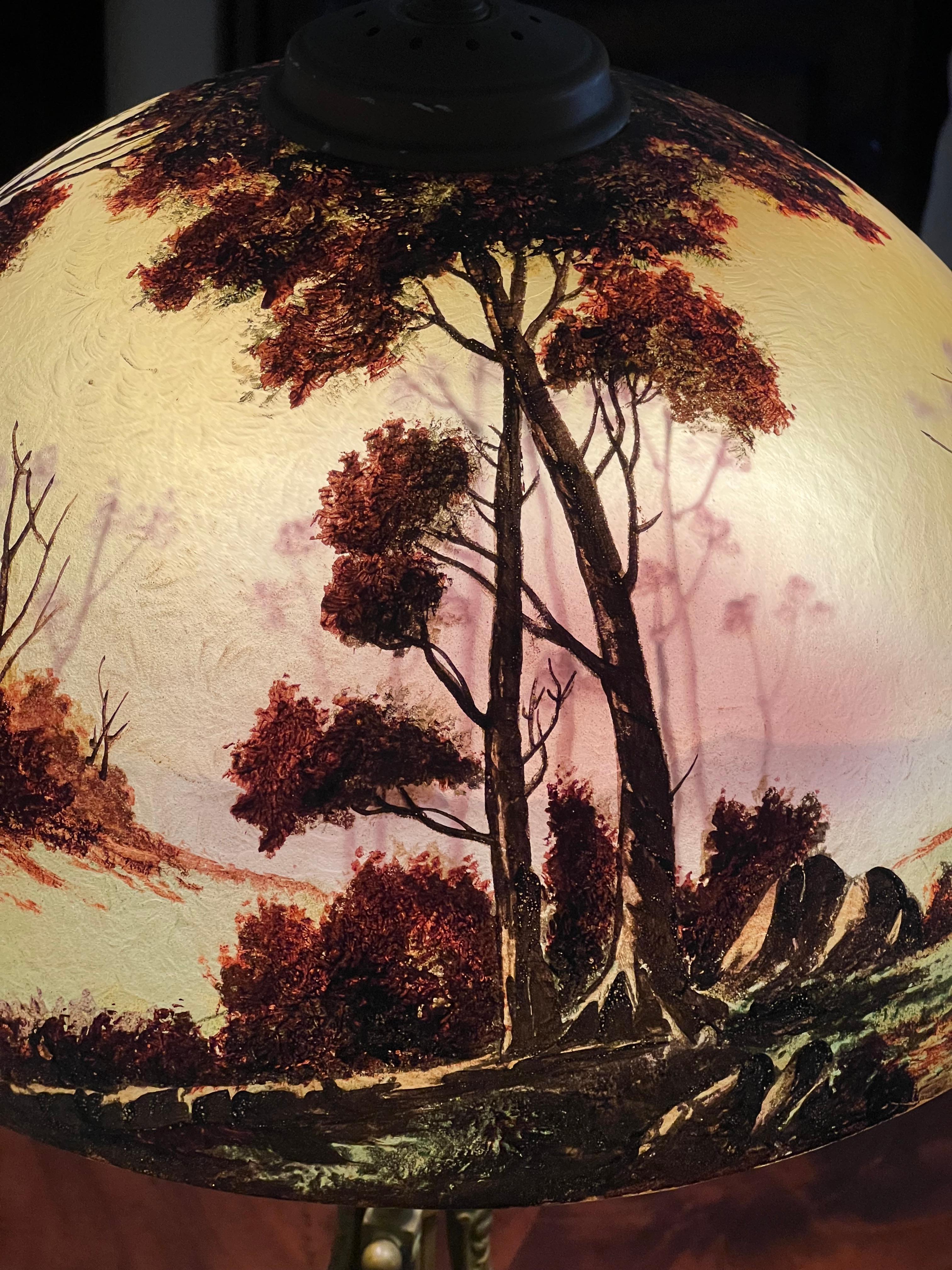 Antique Phoenix School Arts and Crafts Reverse Painted Lamp c. 1920 For Sale 7