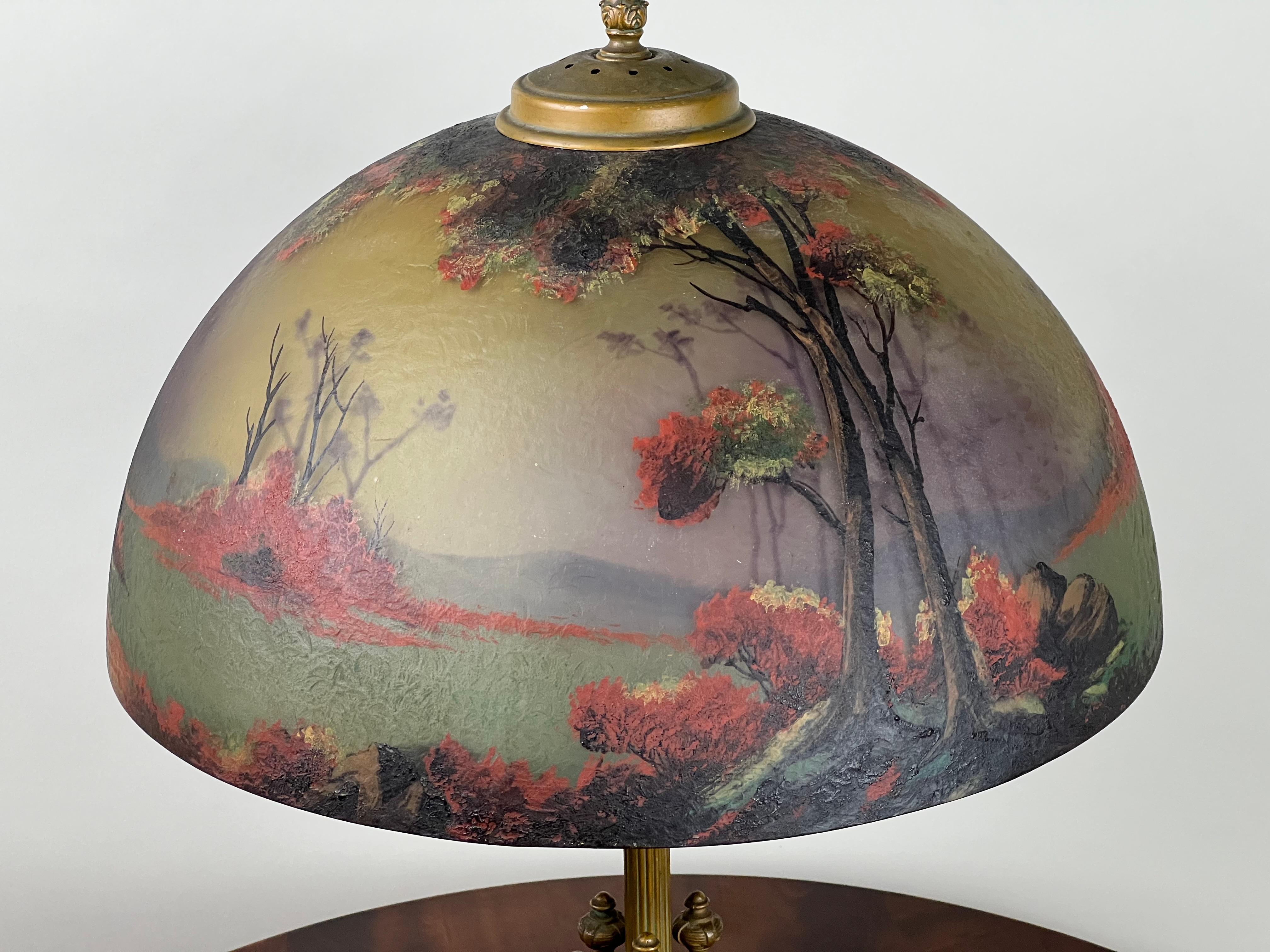 Early 20th Century Antique Phoenix School Arts and Crafts Reverse Painted Lamp c. 1920 For Sale