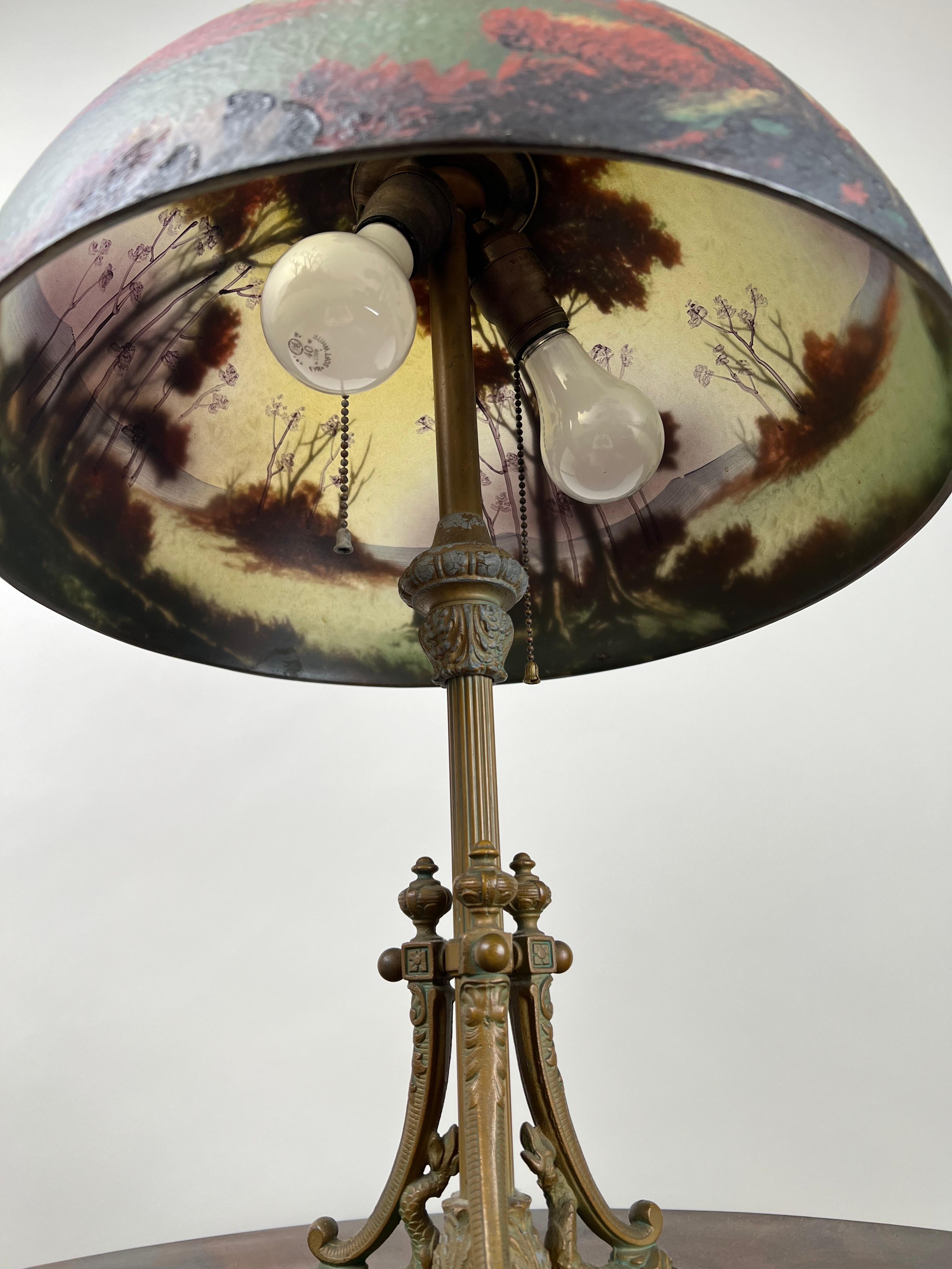 Antique Phoenix School Arts and Crafts Reverse Painted Lamp c. 1920 For Sale 2