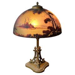 Antique Phoenix School Arts and Crafts Reverse Painted Lamp c. 1920