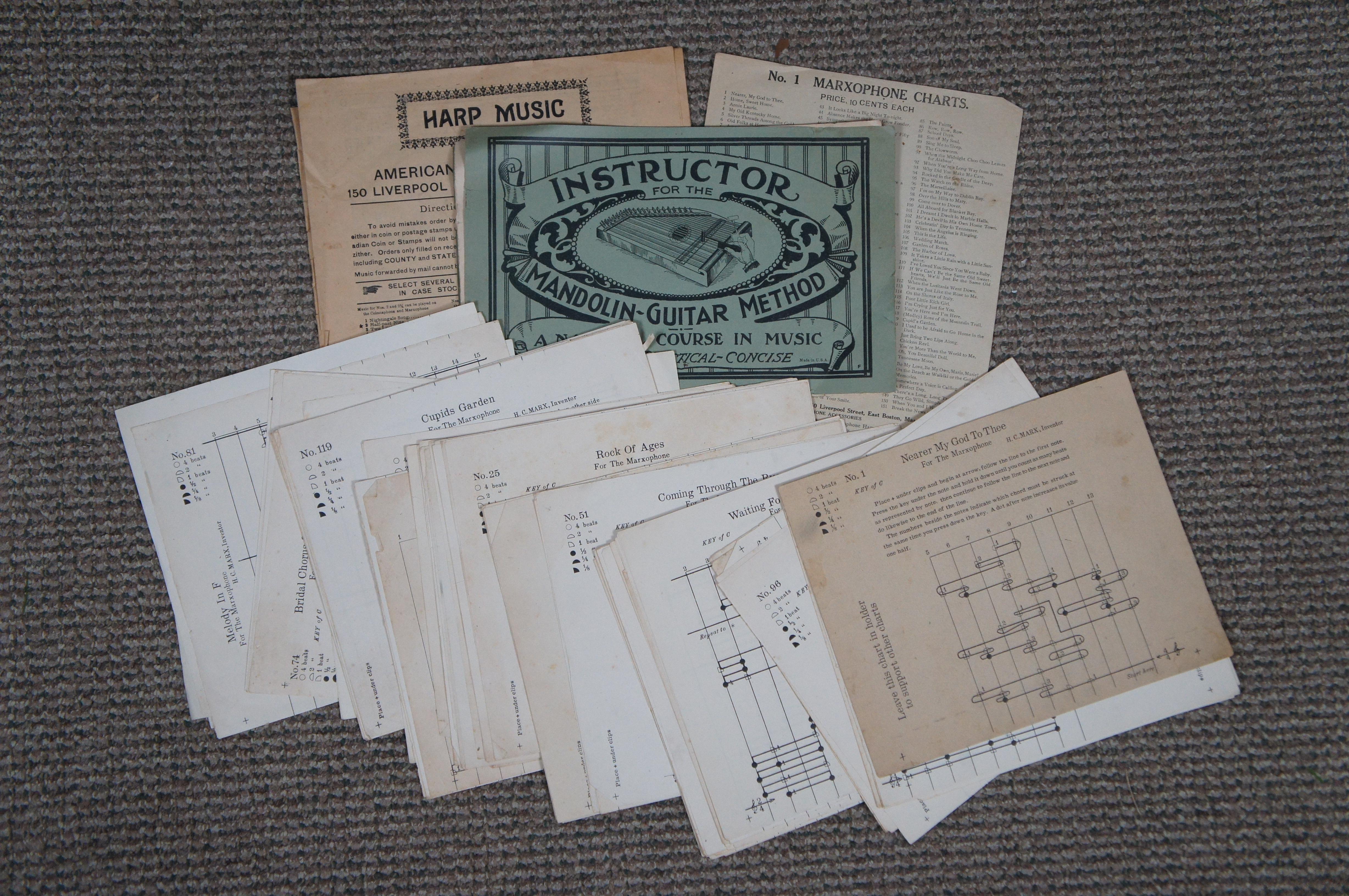 Antique Phonoharp Co Marxophone Mandolin Zither Guitar & Music Sheets 19