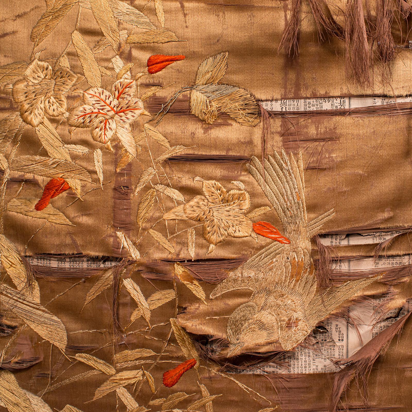 Paravent photographique ancien japonais, coton de soie, séparateur de pièce, victorien en vente 1