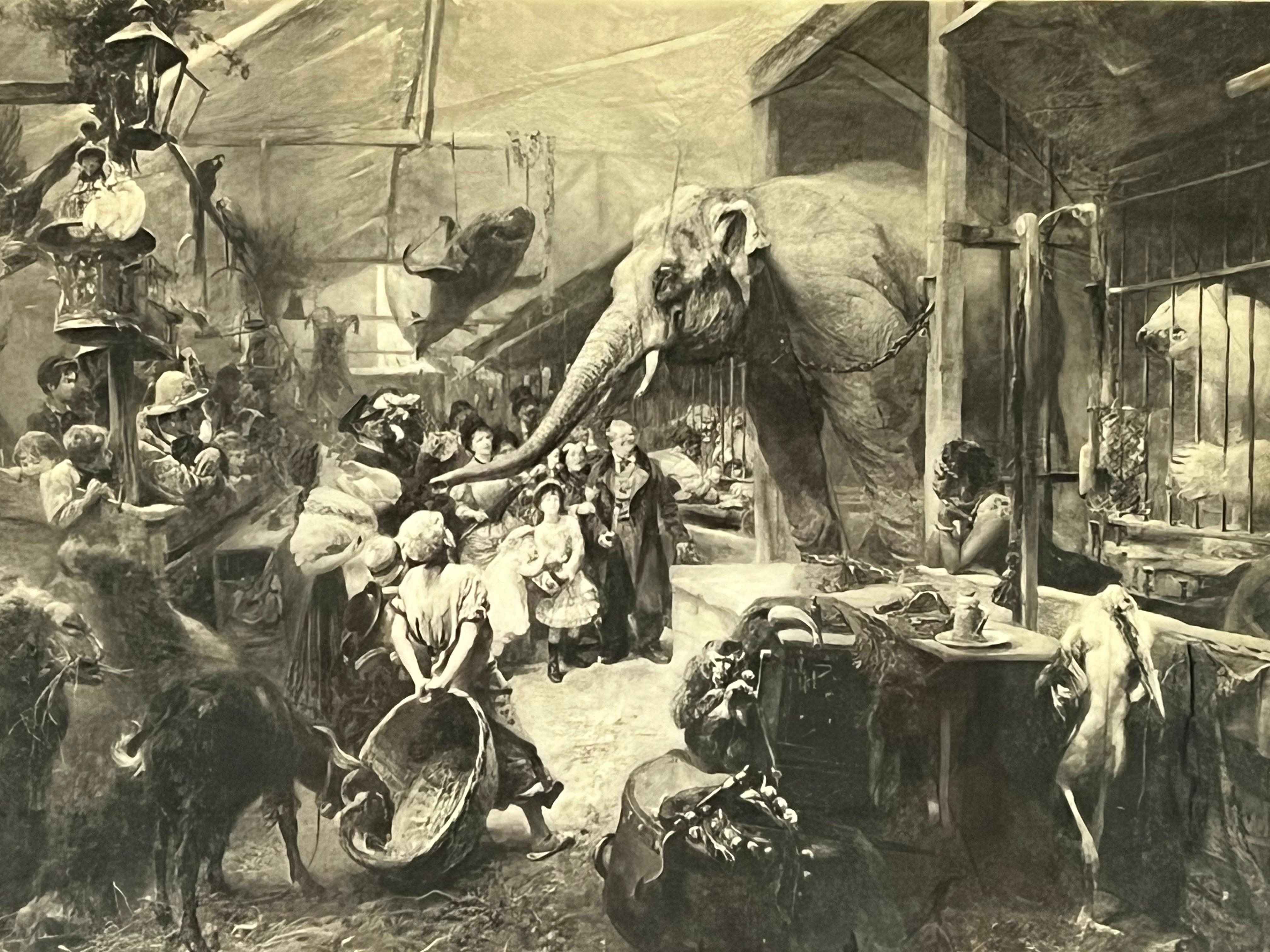 Antique Photogravure of a Tierbude or Circus Zoo by Paul Meyerheim German Artist In Good Condition For Sale In Atlanta, GA