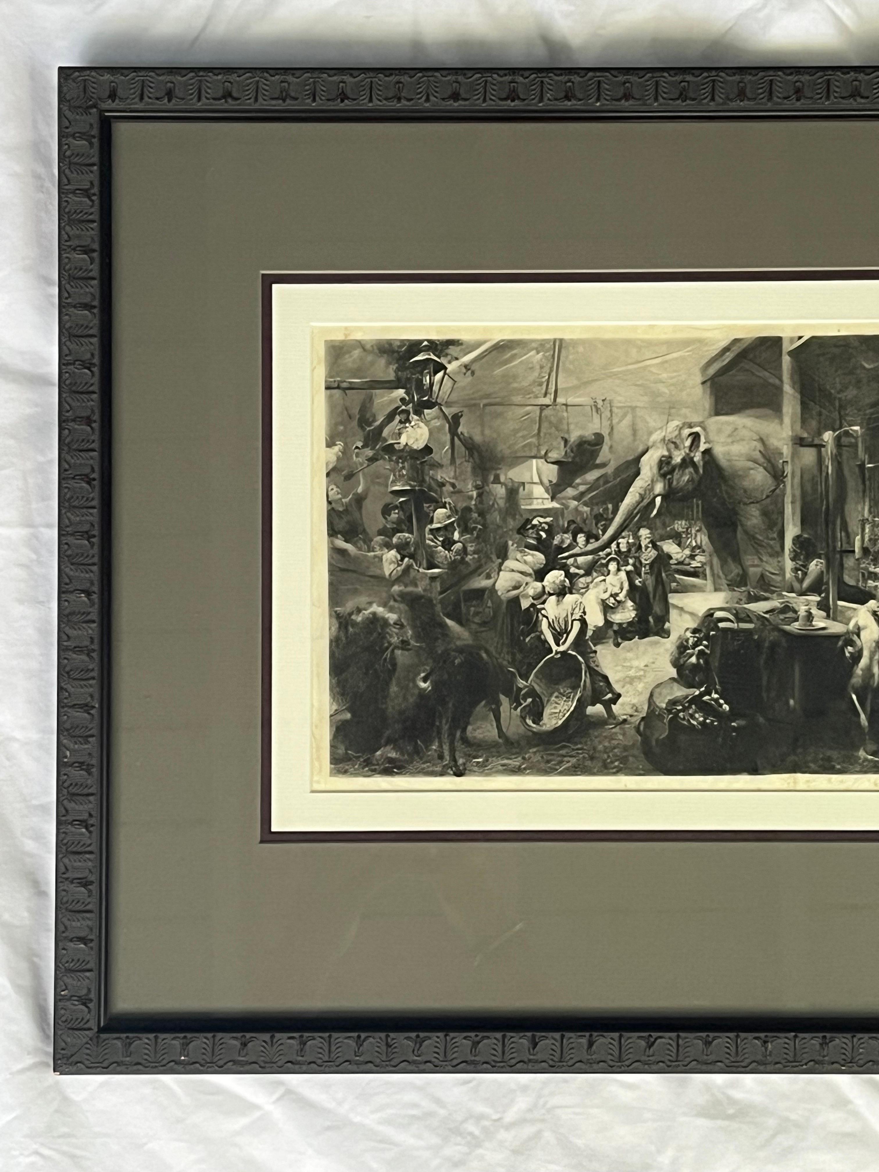 19th Century Antique Photogravure of a Tierbude or Circus Zoo by Paul Meyerheim German Artist For Sale