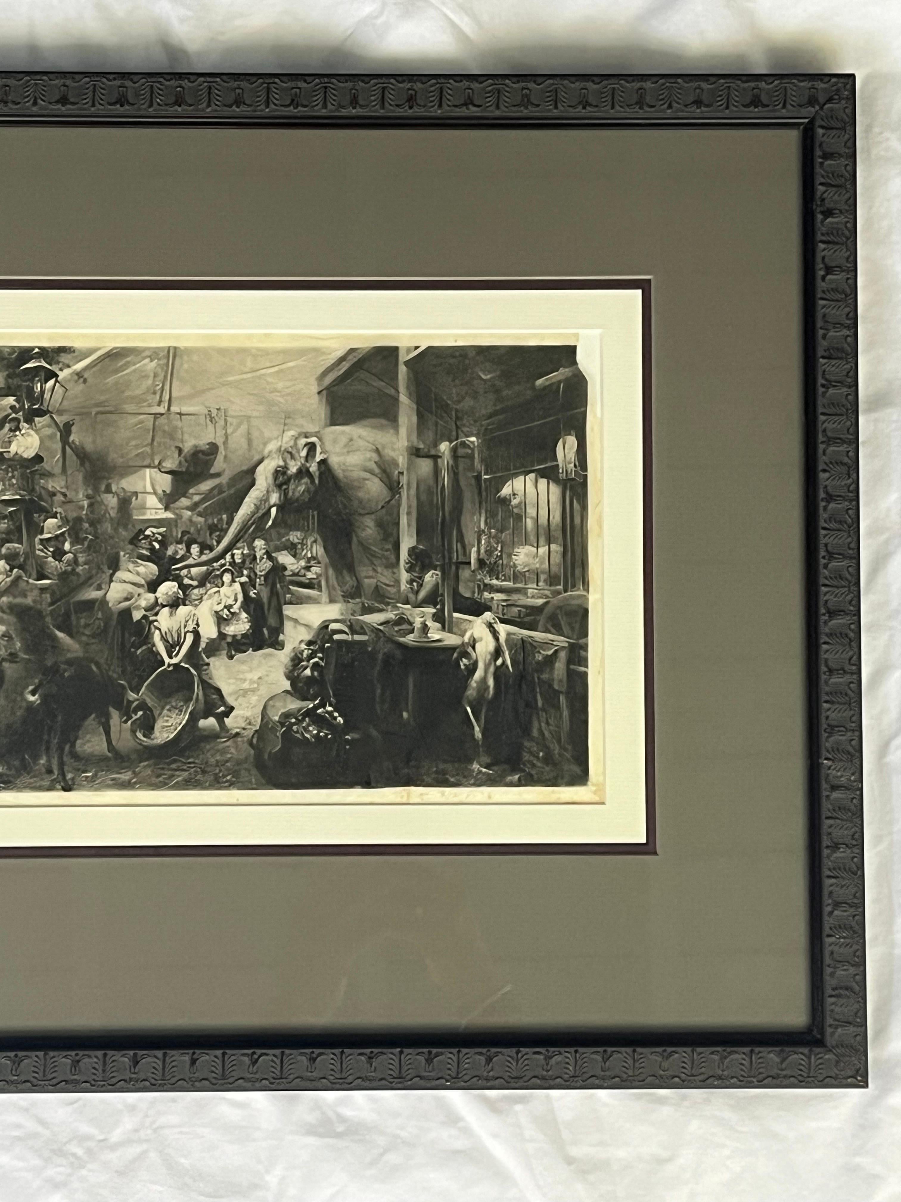 Glass Antique Photogravure of a Tierbude or Circus Zoo by Paul Meyerheim German Artist For Sale