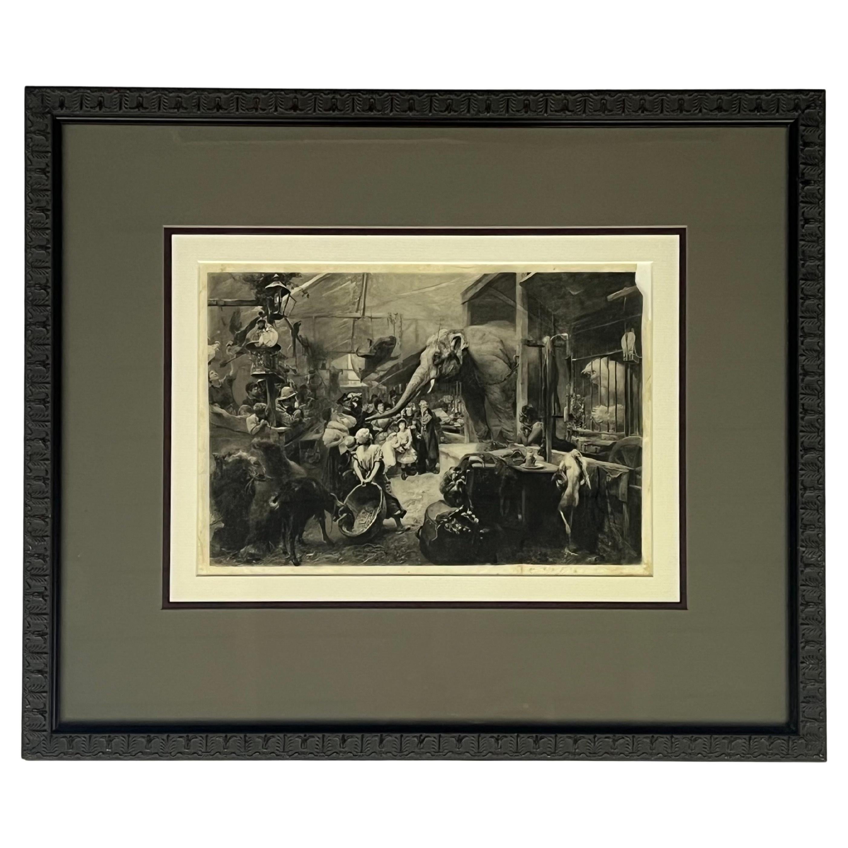 Antique Photogravure of a Tierbude or Circus Zoo by Paul Meyerheim German Artist For Sale