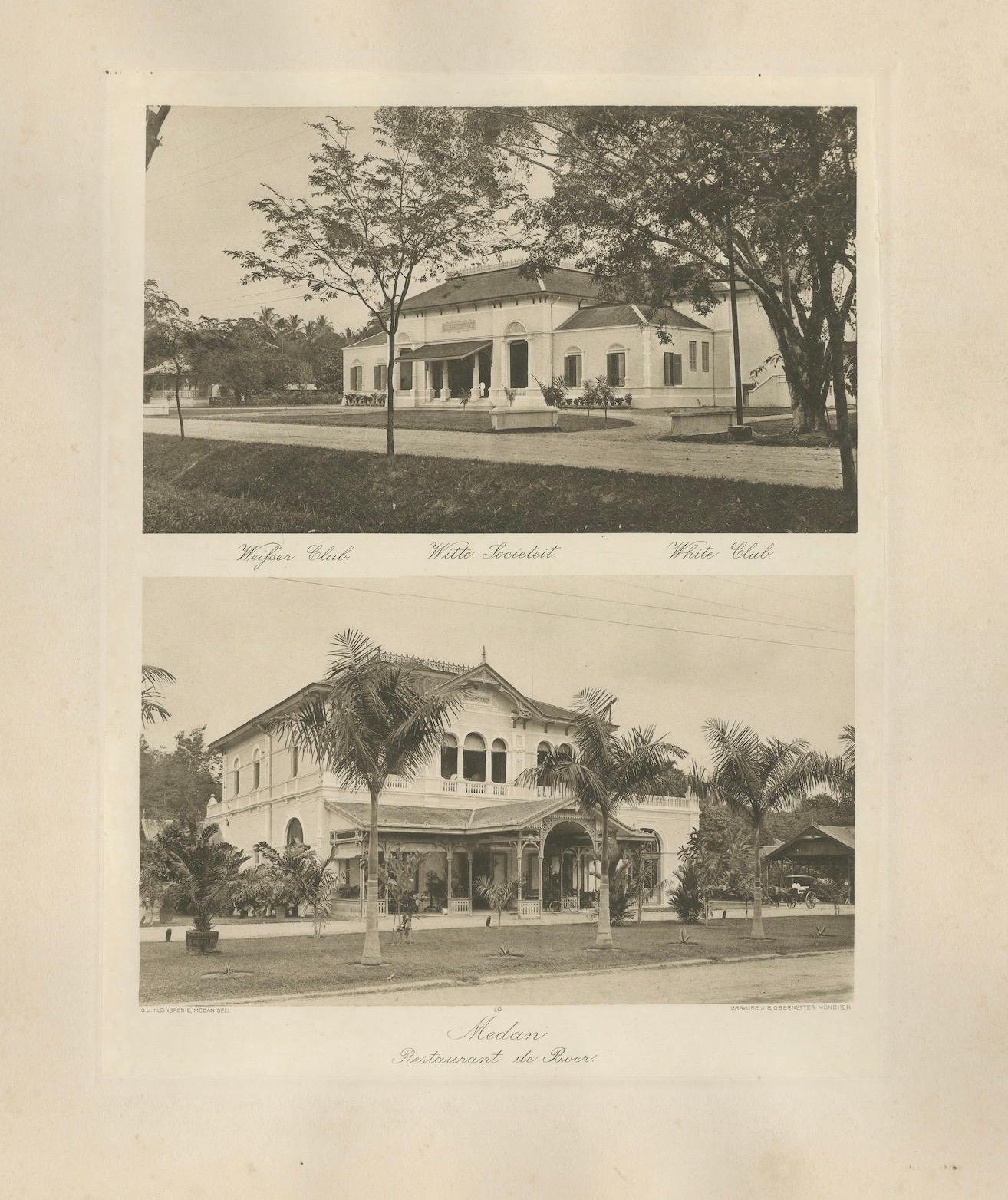 Photogravures anciennes du White Club de Medan et du Restaurant de Boer, Sumatra c.1900 en vente 1