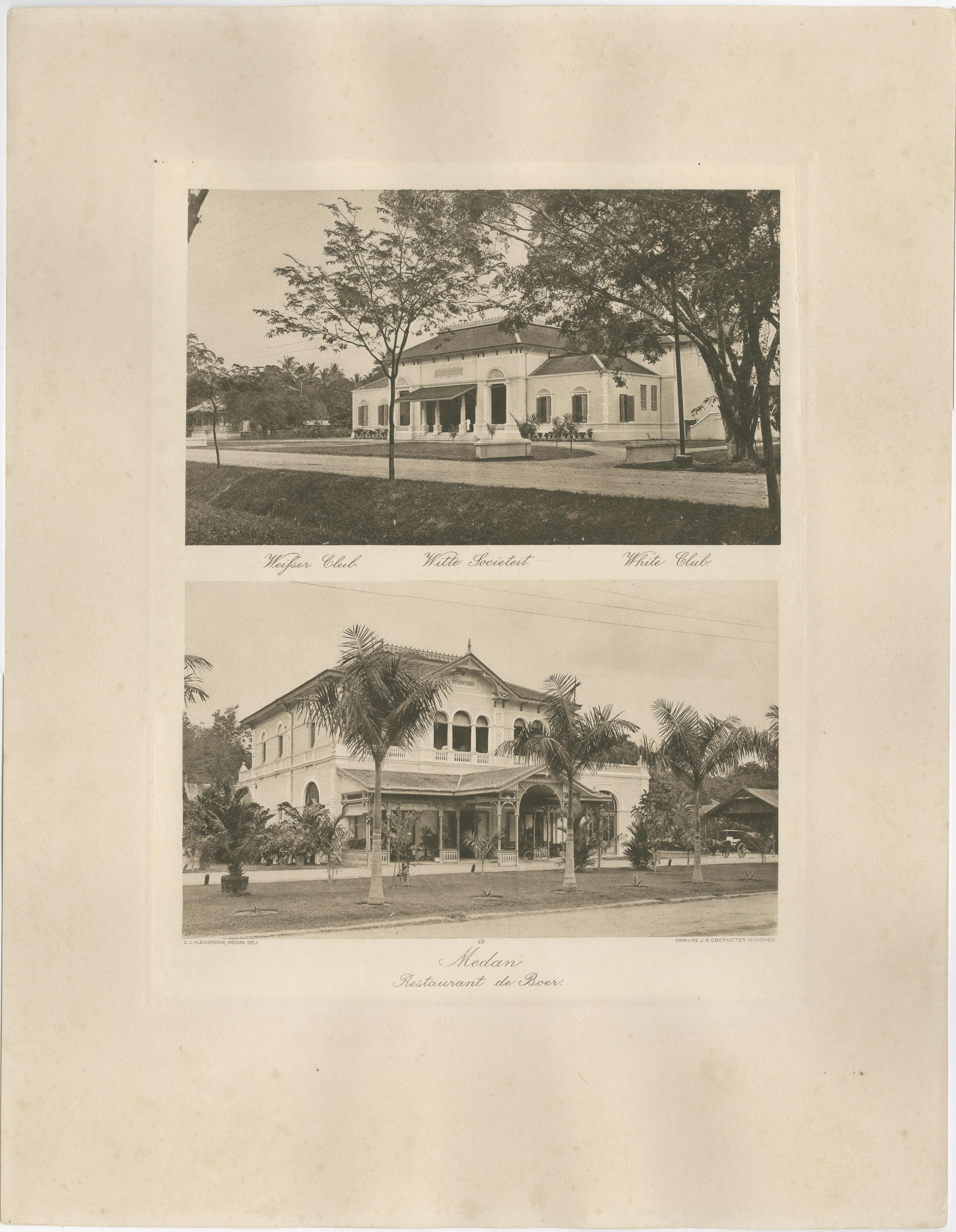 Fotografie antiche del White Club e del Restaurant de Boer di Medan, Sumatra, c.1900
