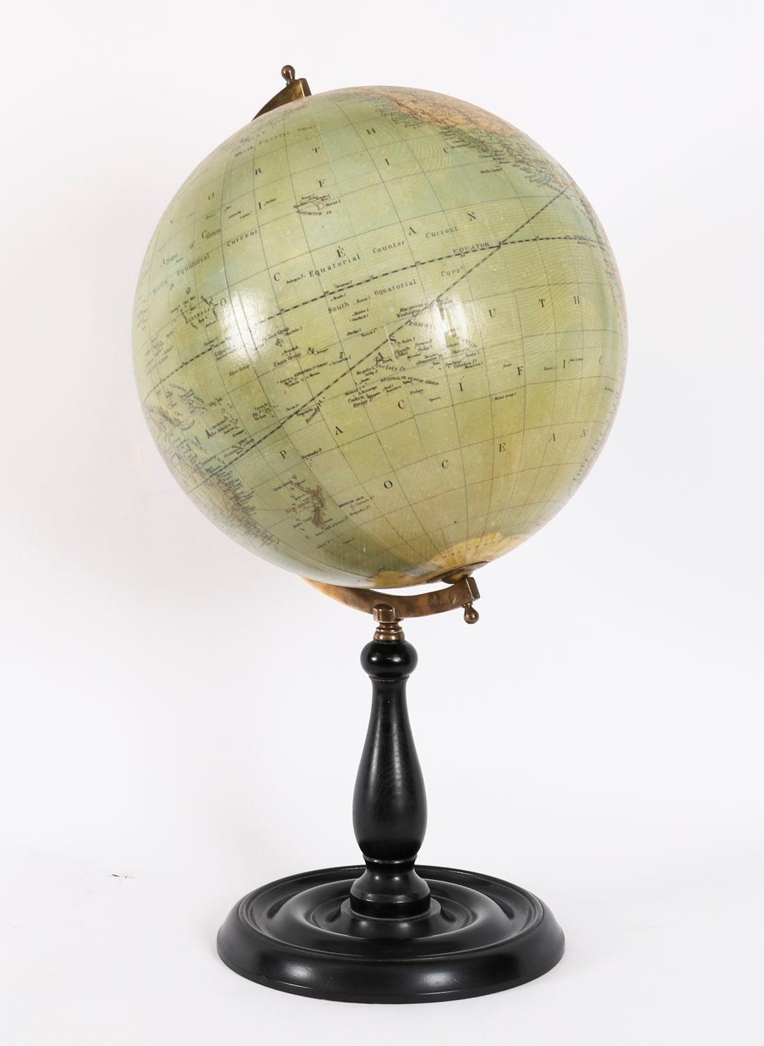 Antique Physical and Political Library Globe Merzbach & Falk Brussels Dated 1881 For Sale 8