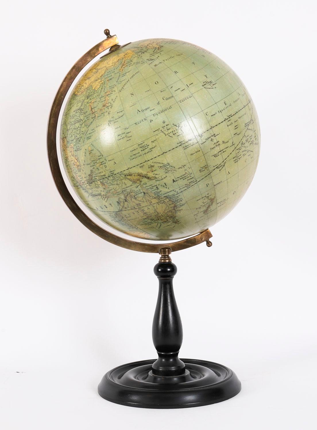 Antique Physical and Political Library Globe Merzbach & Falk Brussels Dated 1881 For Sale 9