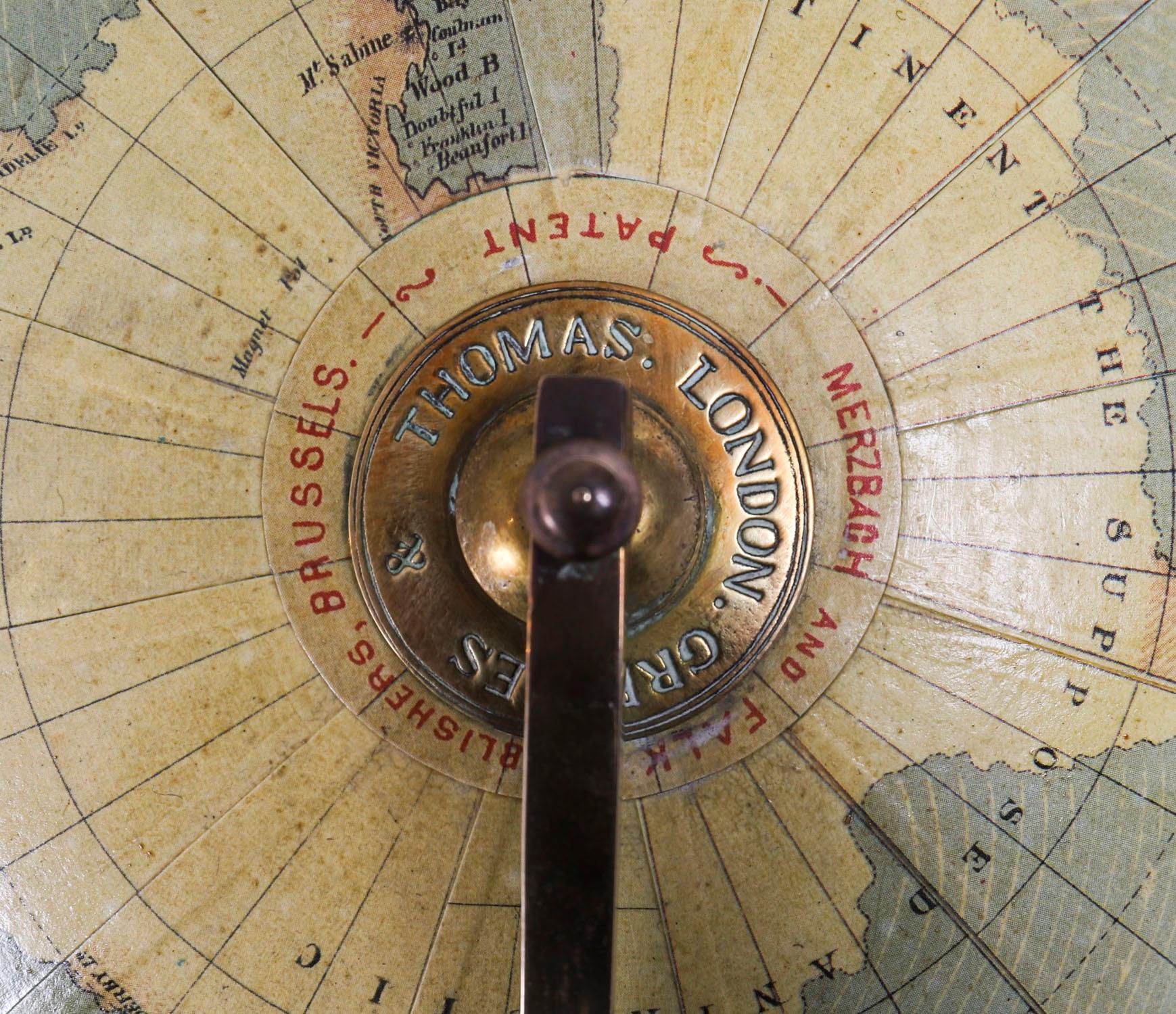 Antique Physical and Political Library Globe Merzbach & Falk Brussels Dated 1881 For Sale 4